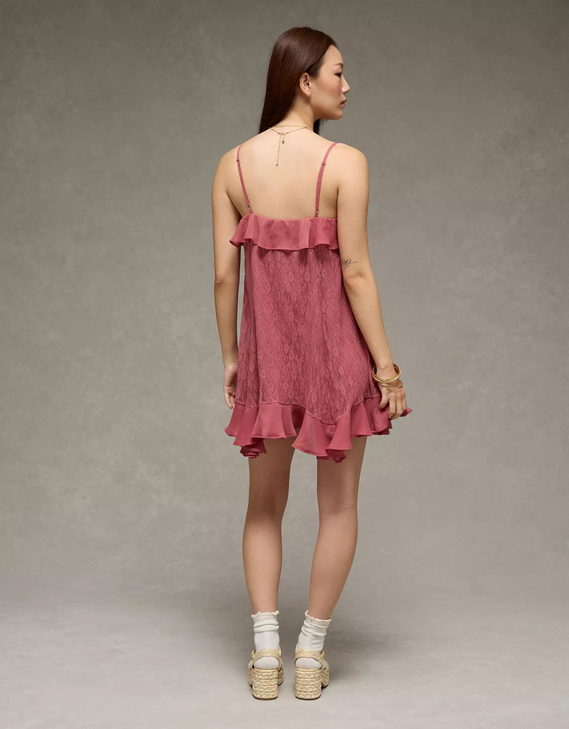 AE Lace Handkerchief Hem Ruffle Mini Dress Product Image