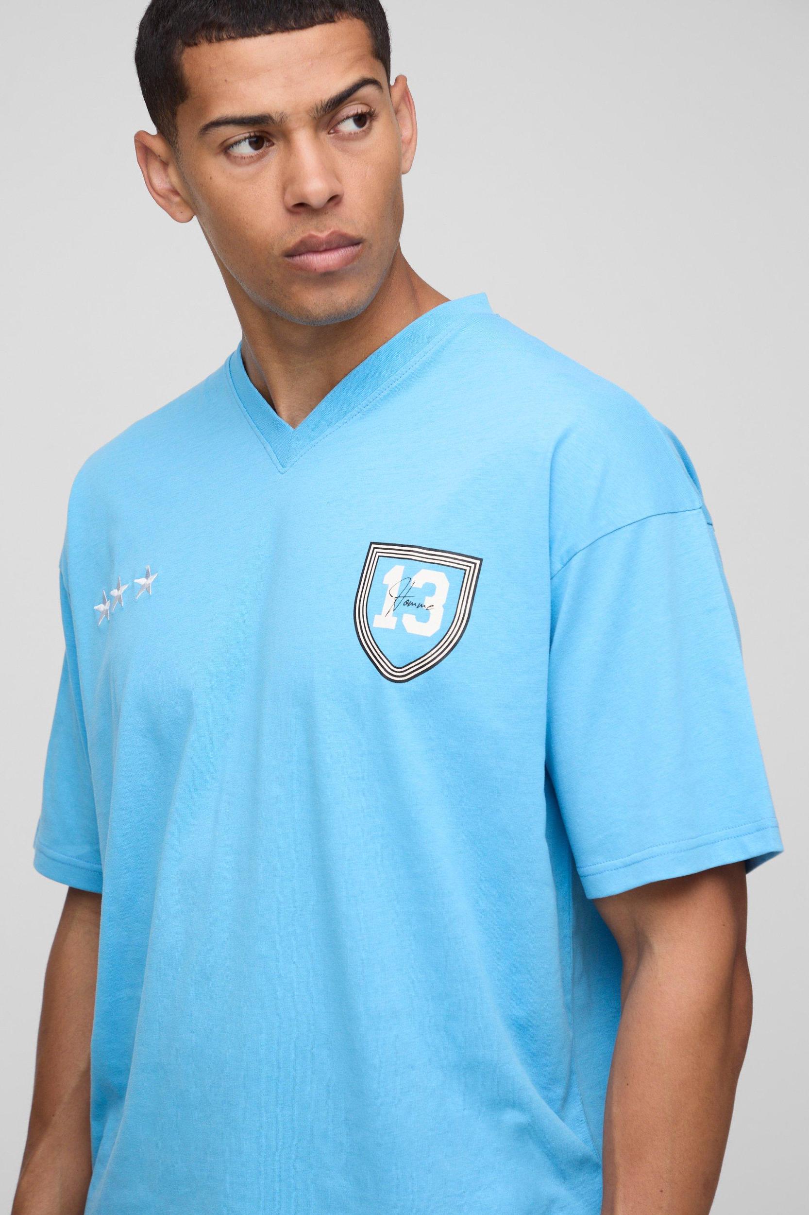 Oversized Ofcl Varsity V Neck T-Shirt & Short Set | boohooMAN USA Product Image