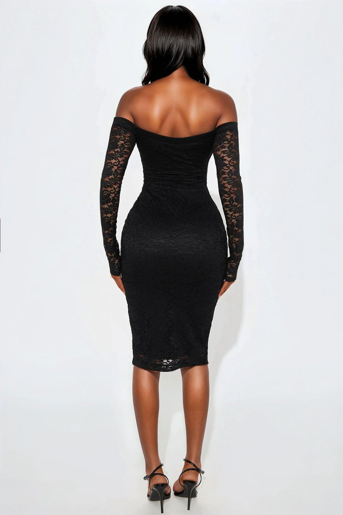 Genesis Lace Long Sleeve Midi Dress - Black Female Product Image