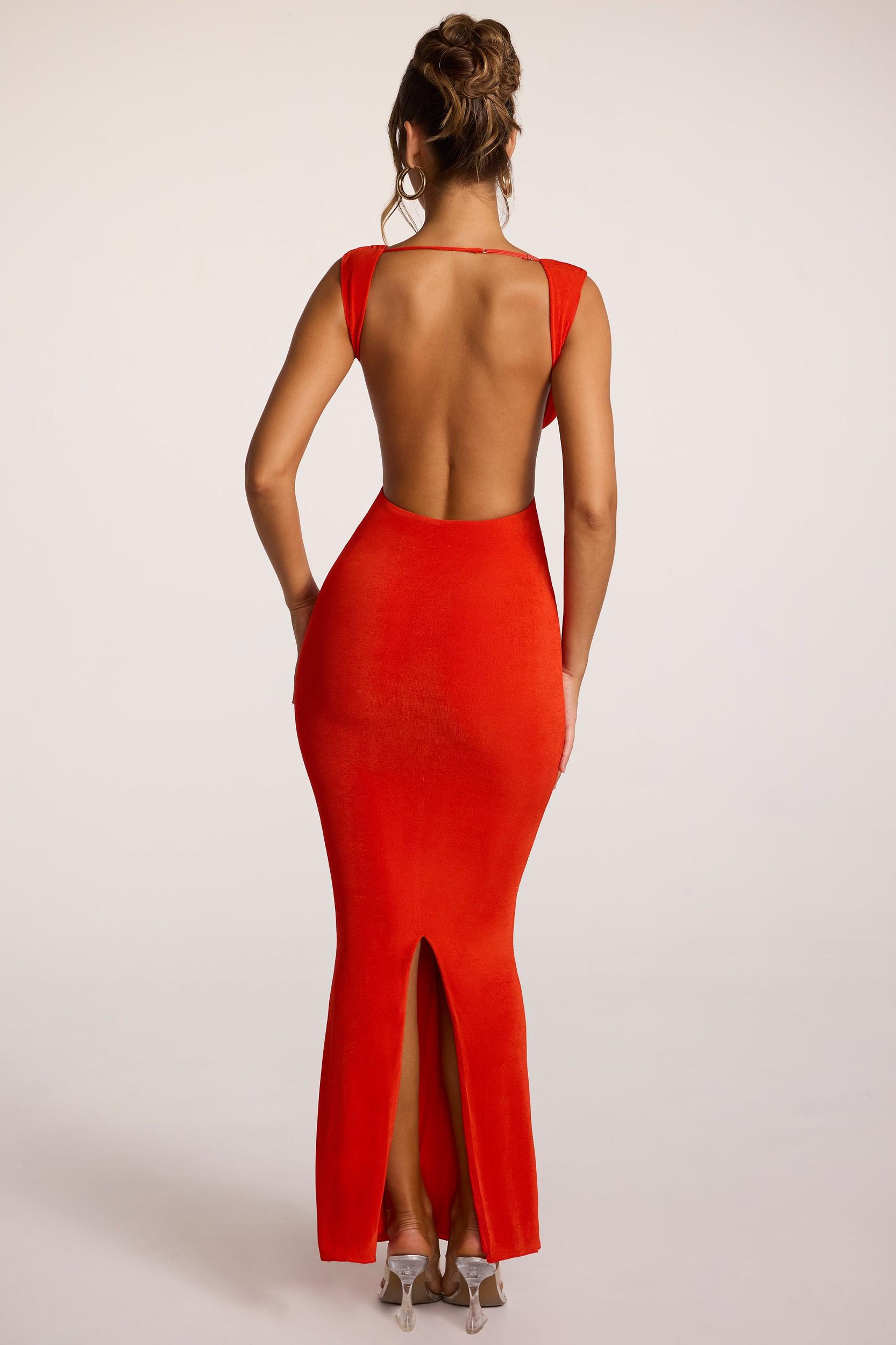 Textured Jersey Plunge Neck Maxi Dress in Fiery Red Product Image