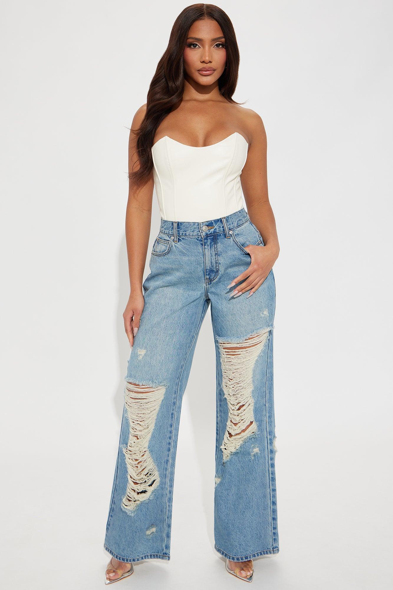 Melany Ripped Wide Leg Jeans - Medium Wash Product Image