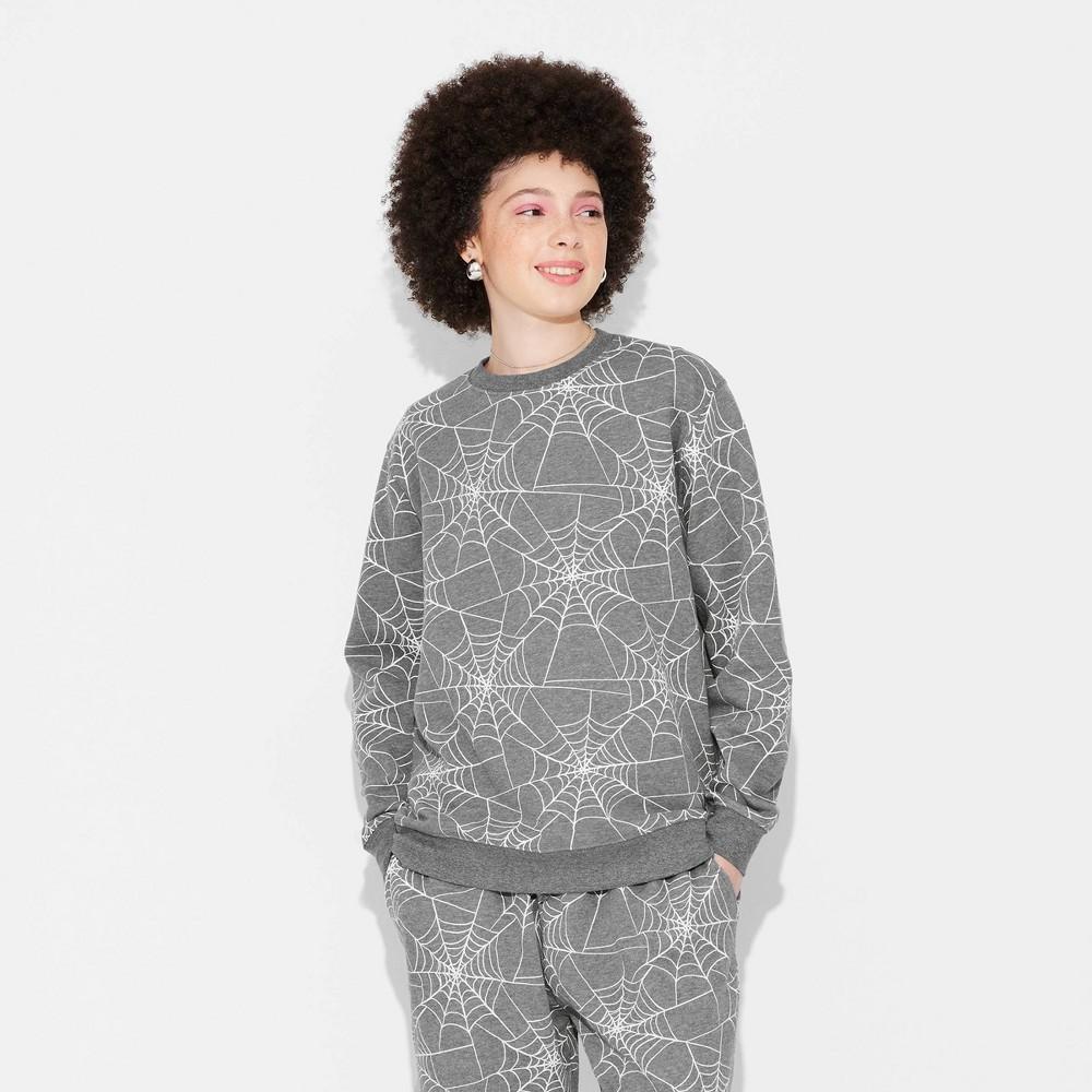 Women's Spiderweb Print Graphic Sweatshirt - Charcoal Gray Product Image