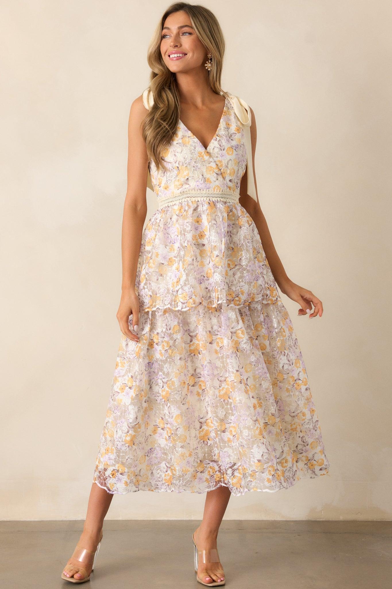 Time For Tea Apricot Floral Maxi Dress Product Image