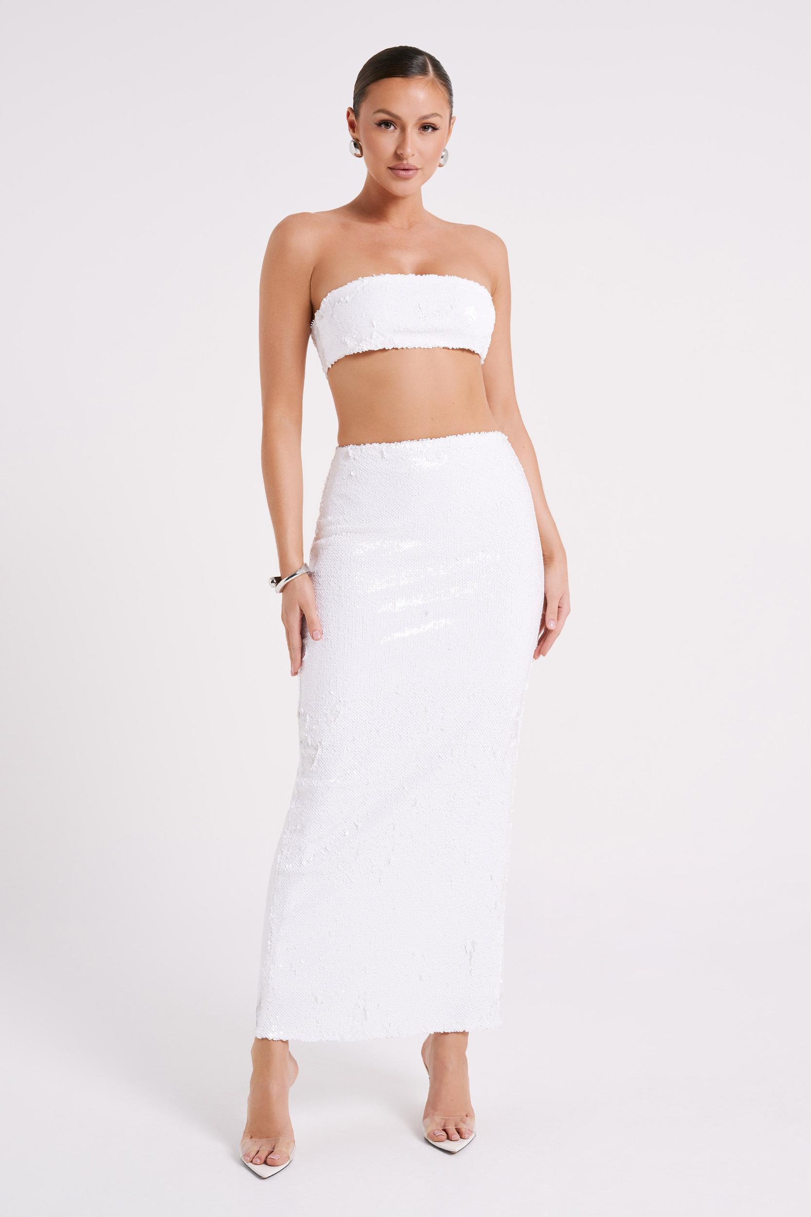 Cosette Sequin Maxi Skirt - White Product Image