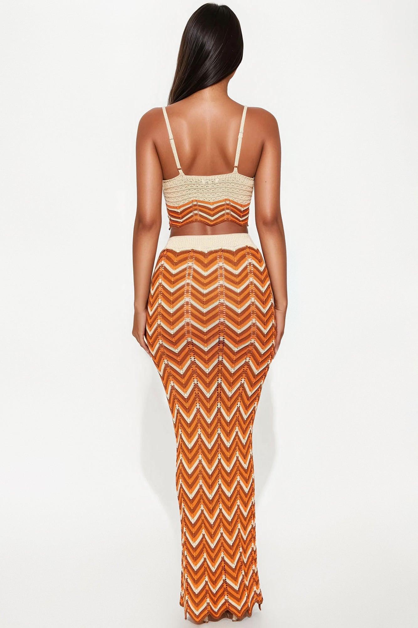Always Ready Crochet Maxi Skirt Set - Tan/Multi Female Product Image