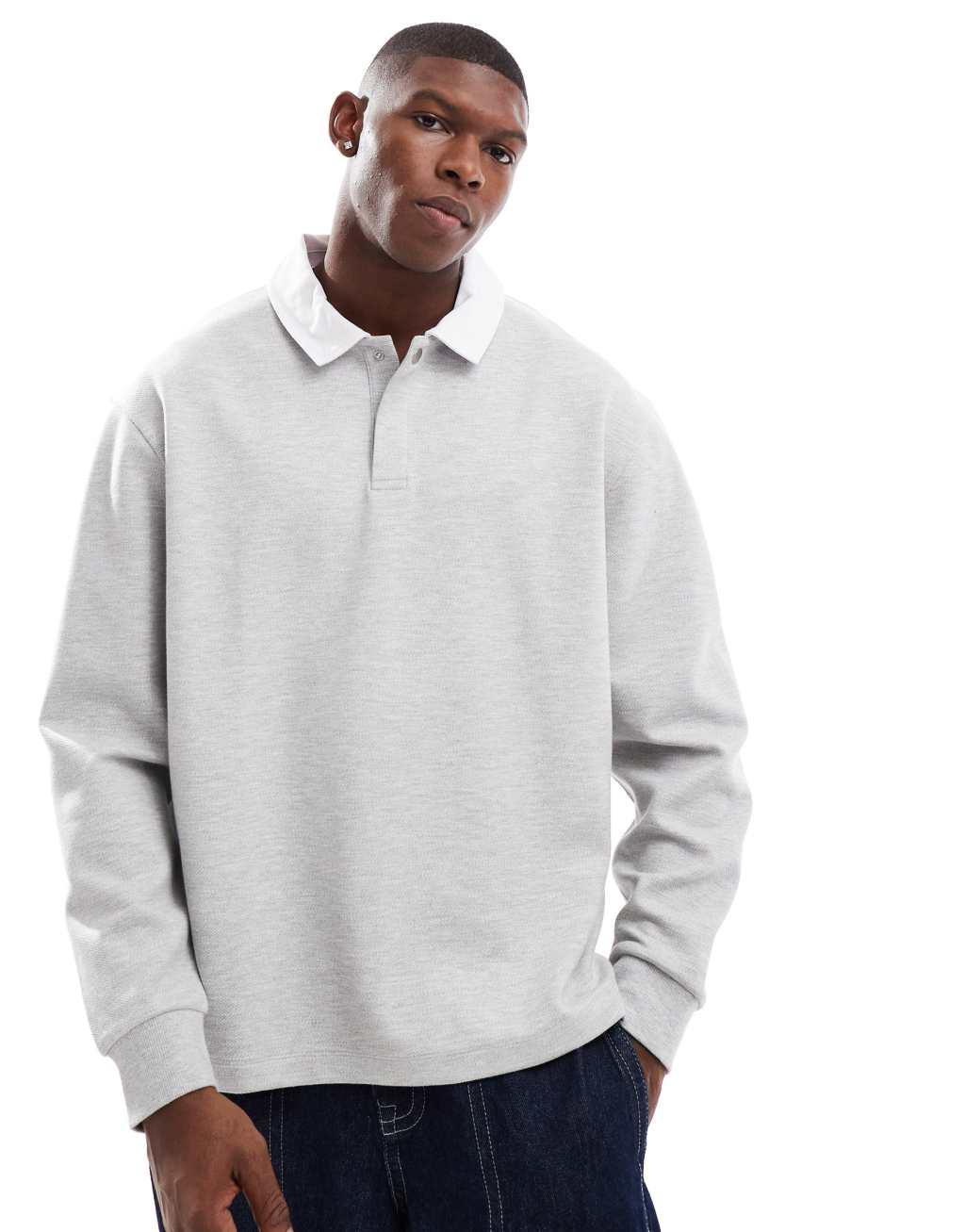 ASOS DESIGN oversized rugby polo in light gray Product Image