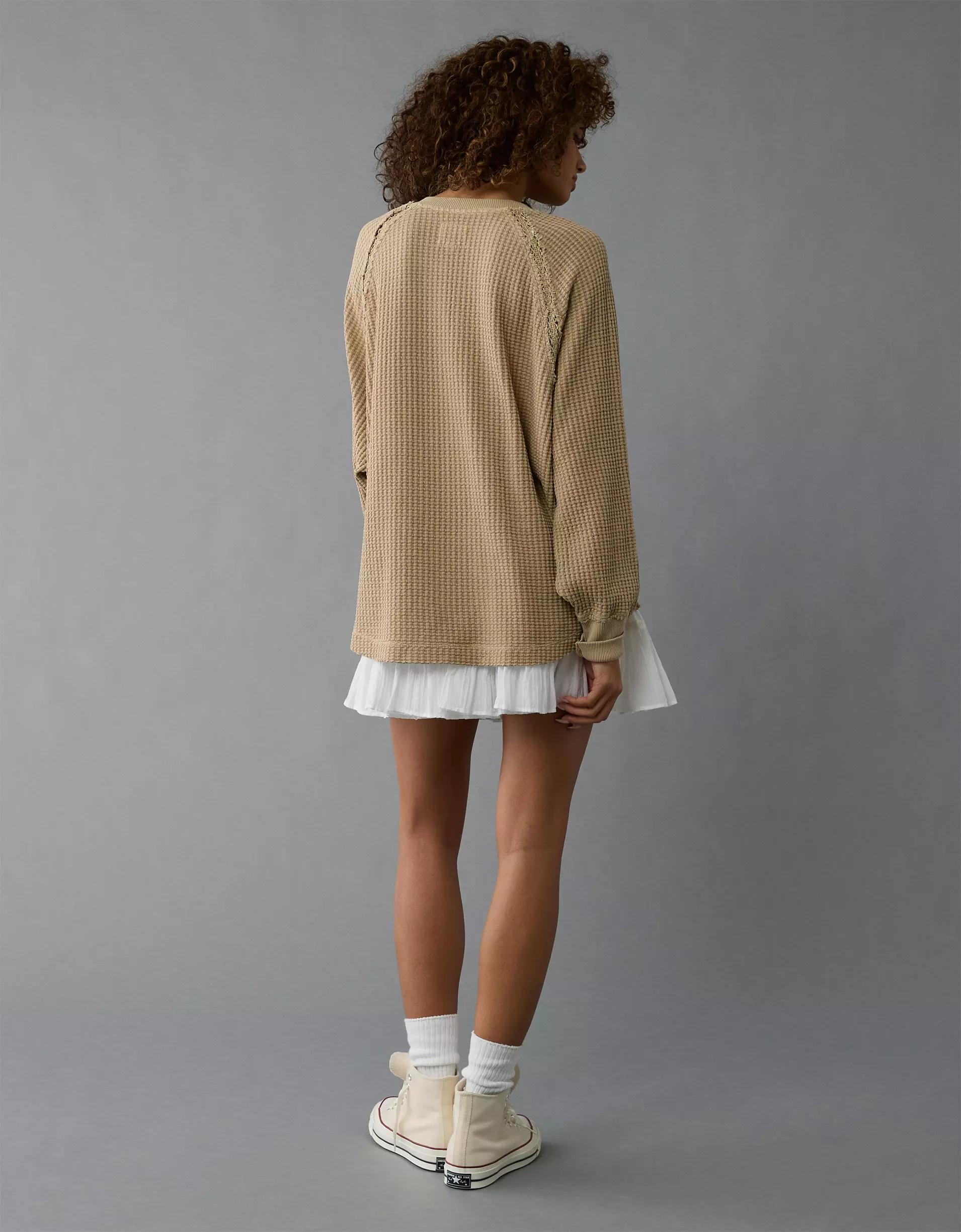 AE Big Hug Notch Neck Waffle Sweatshirt Product Image