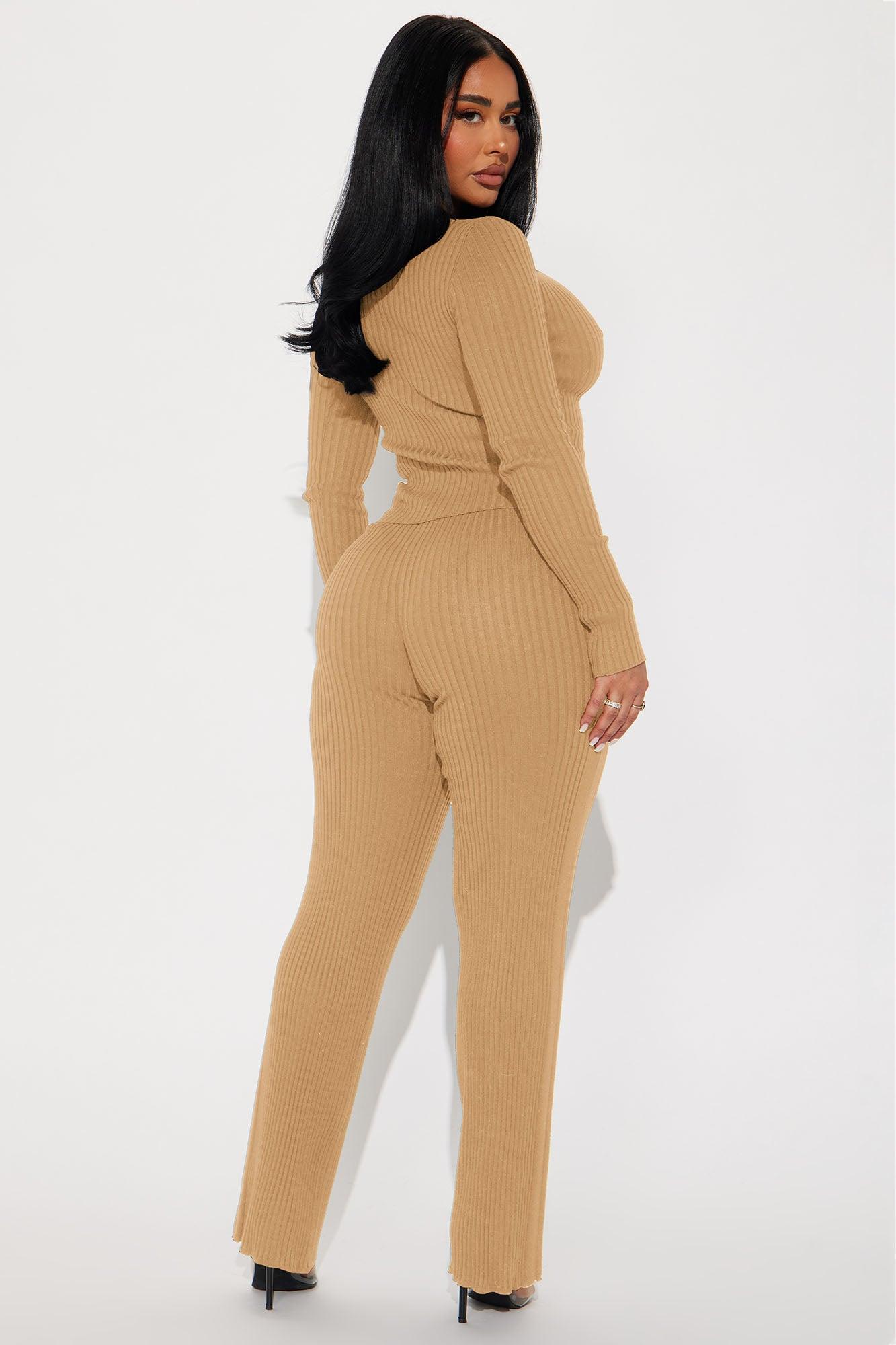 Bored Of You Ribbed Pant Set - Tan Product Image