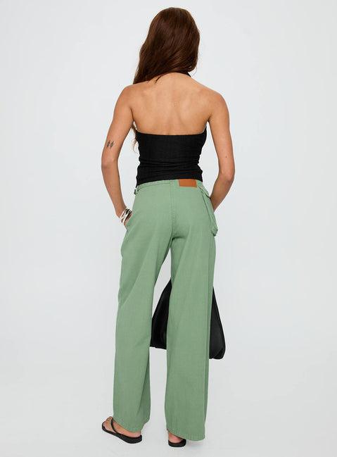 Mercadi Mid Rise Straight Leg Cargo Jeans Green Product Image