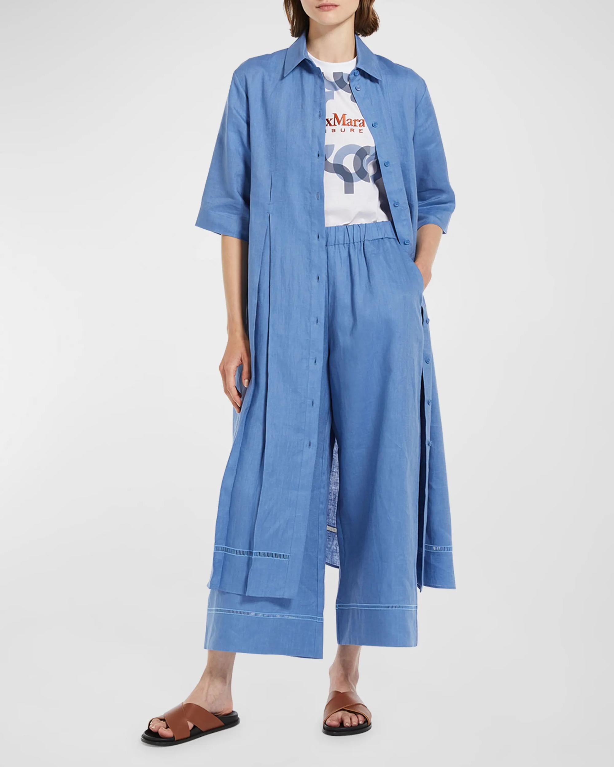 Max Mara Nocino Belted Linen Midi Shirt Dress Product Image