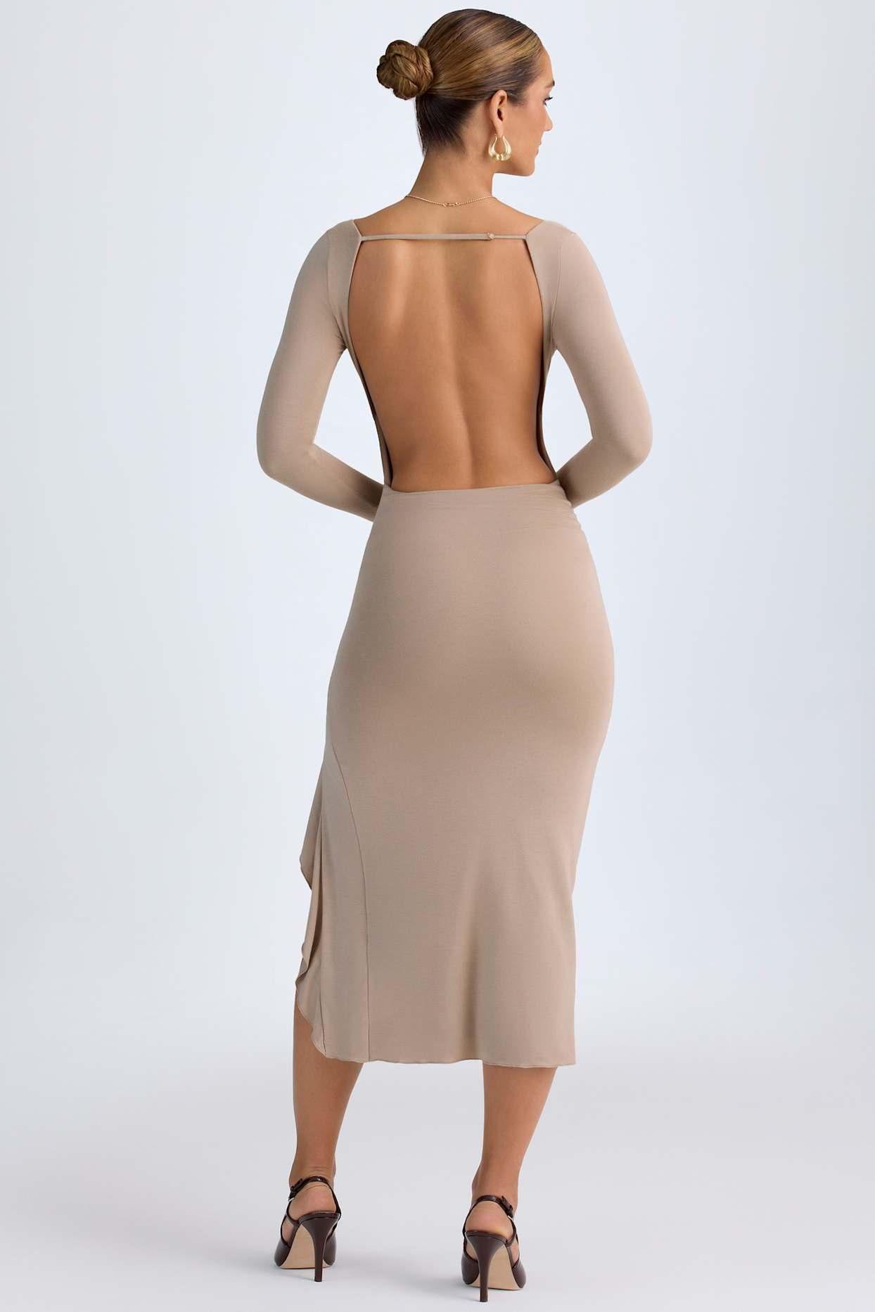 Modal Ruffled Midaxi Dress in Taupe Female Product Image