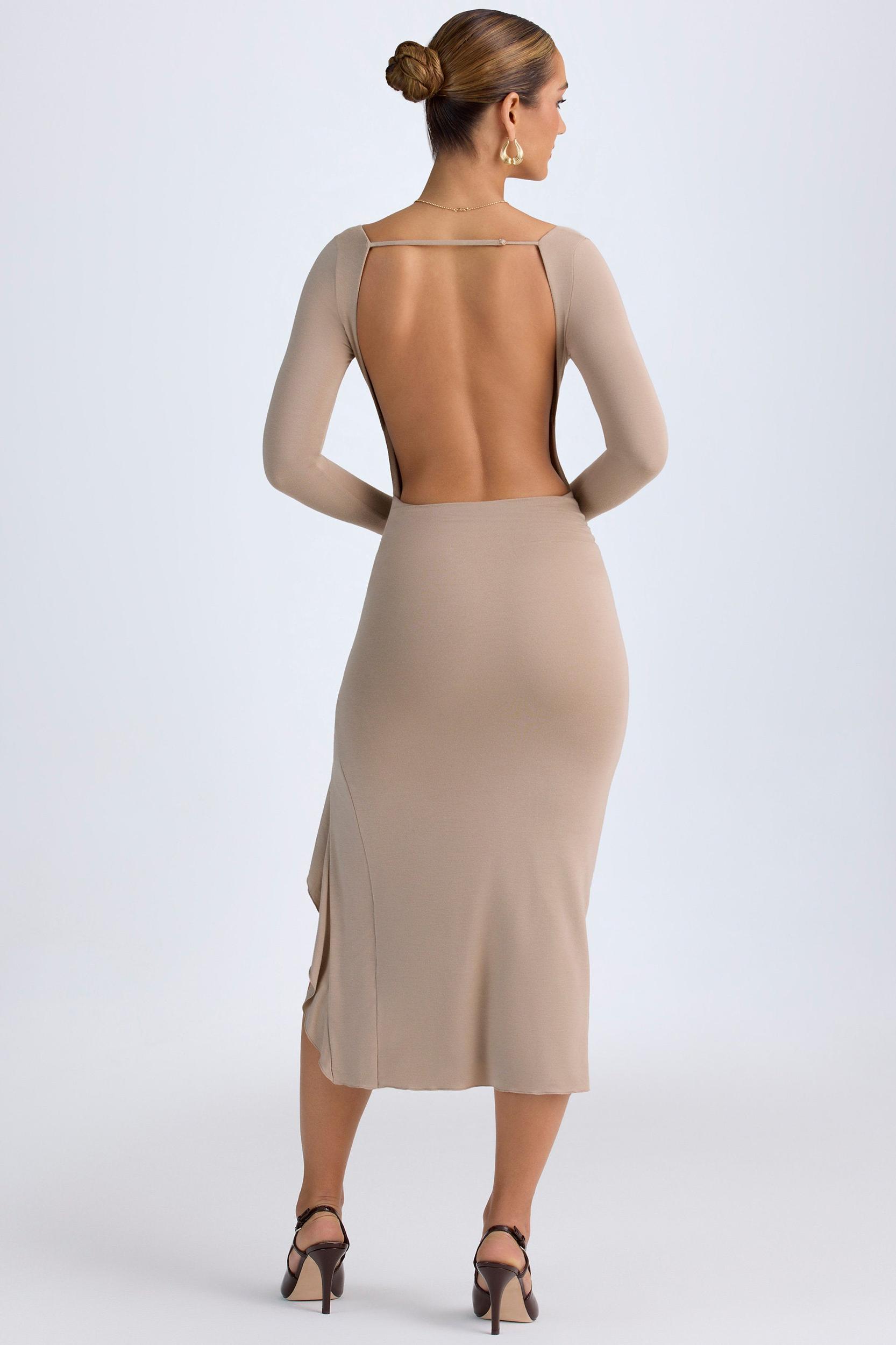 Modal Ruffled Midaxi Dress in Taupe Female Product Image