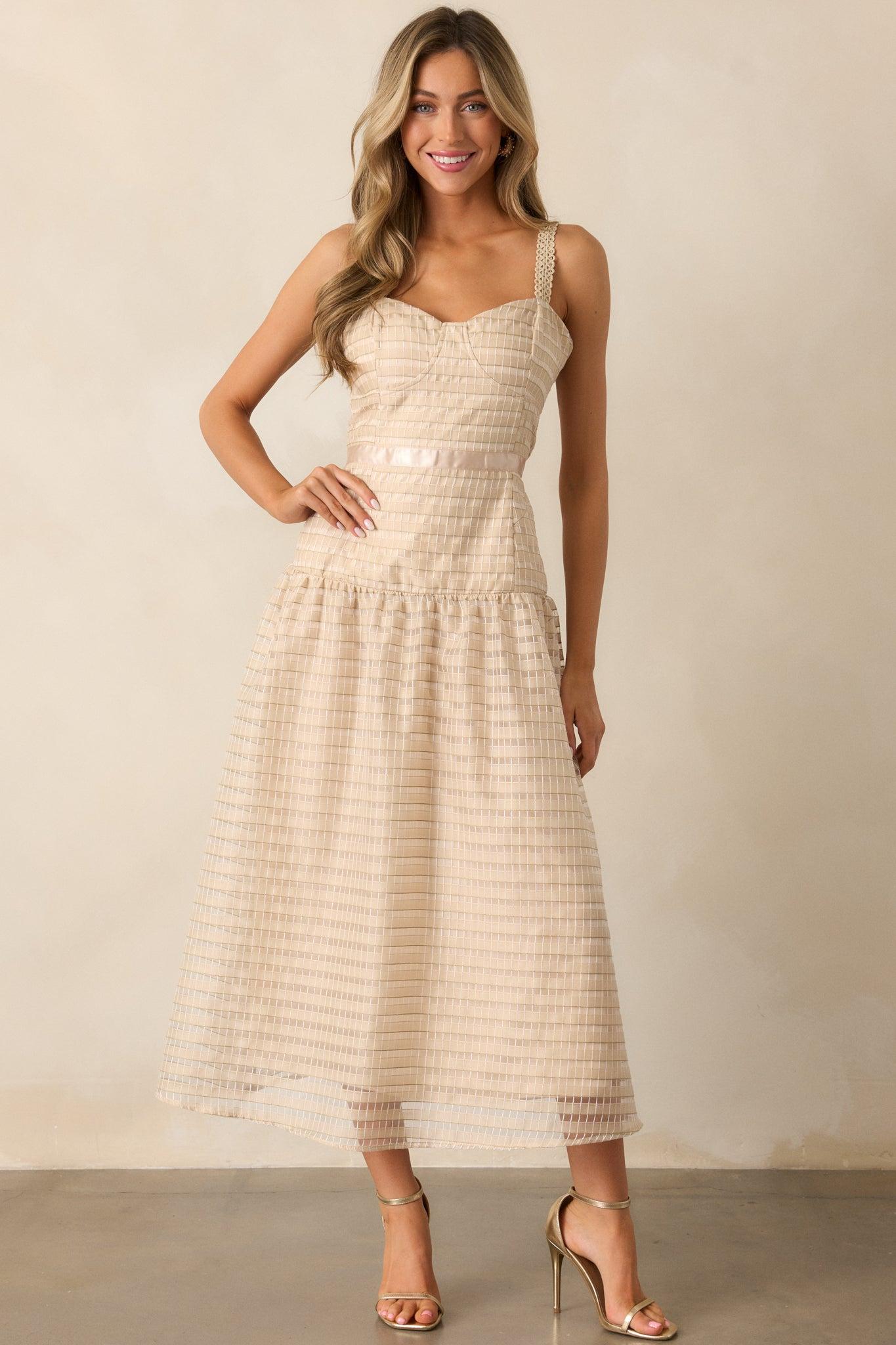 Know Better Tan Embroidered Drop Waist Maxi Dress Product Image