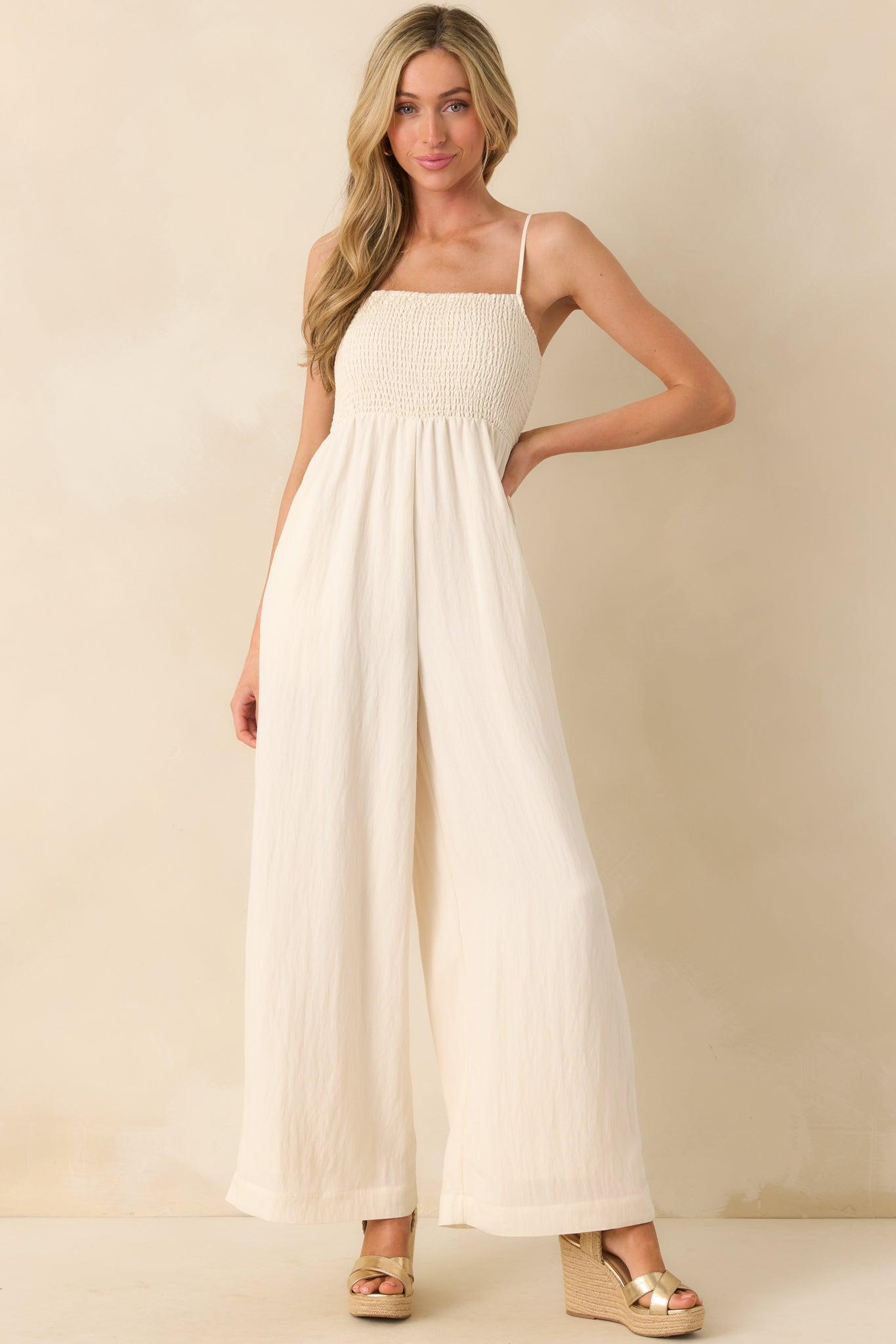 Z Supply Ivory Rayon Beachside Smocked Jumpsuit Product Image
