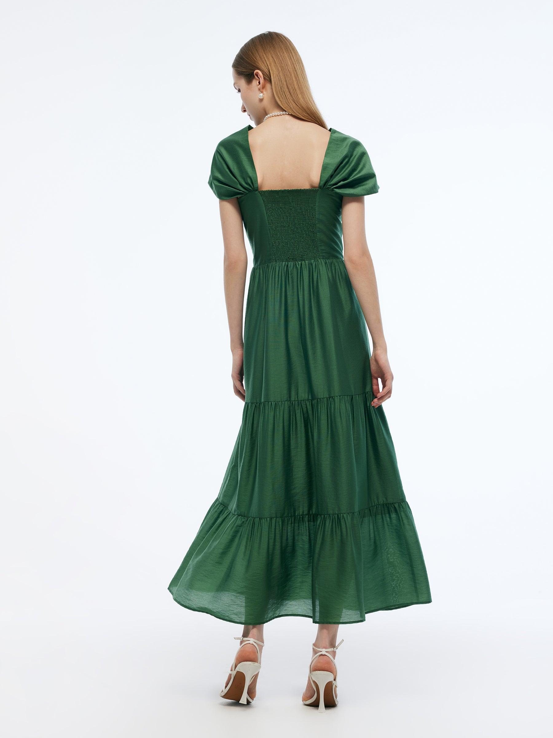 Tencel Blend Convertible Neckline Women Maxi Dress Product Image