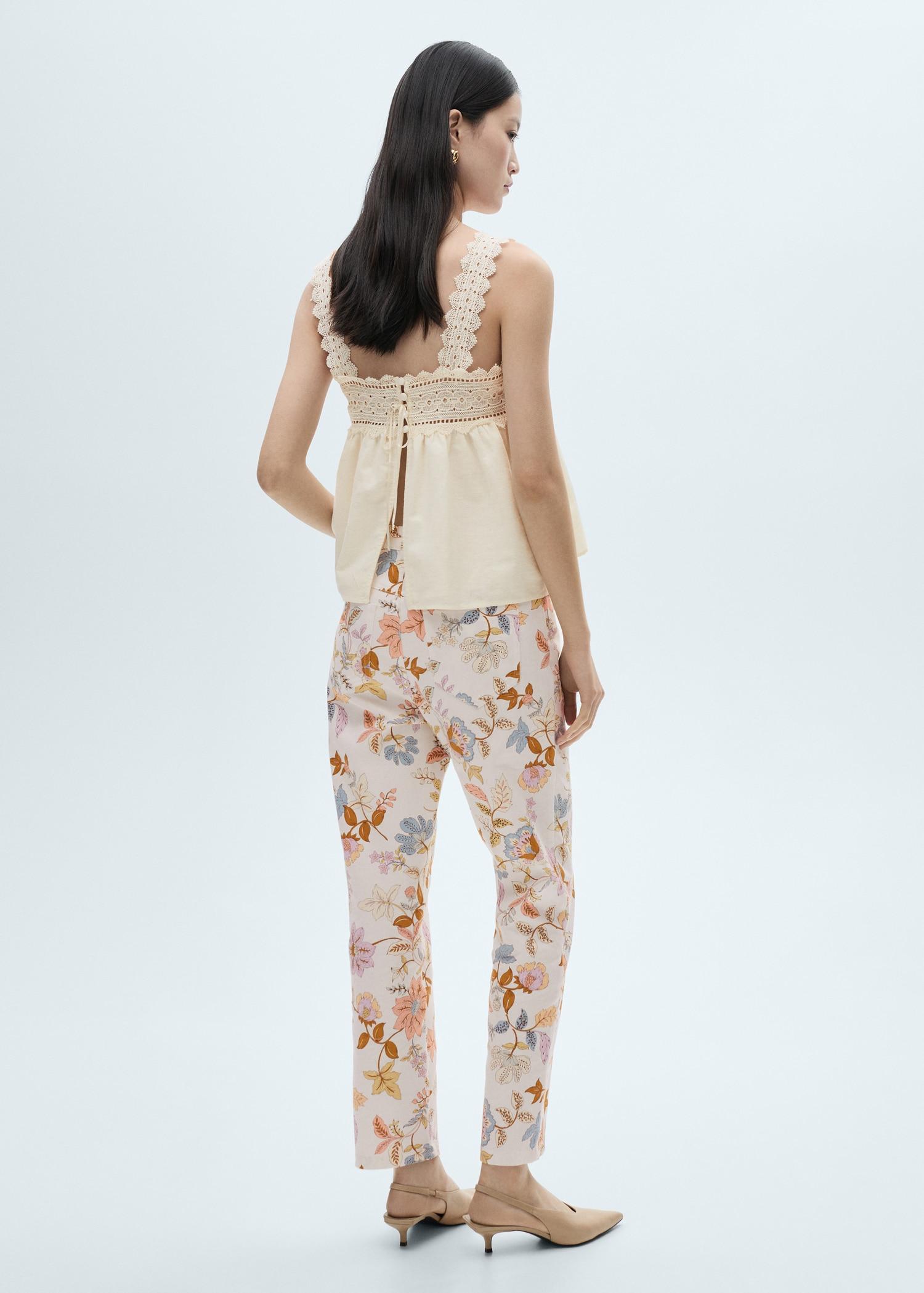 Linen-blend top with openwork detail - Women | MANGO USA Product Image