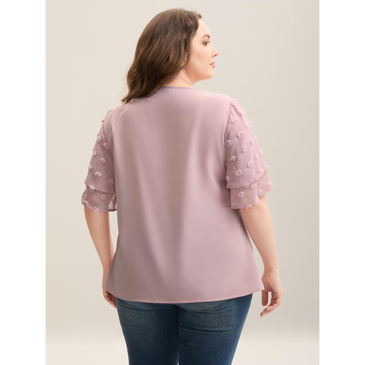 Plus Size Dirtypink Textured Layered Ruffle Sleeve Keyhole Blouse Women Elegant Half Sleeve Round Neck Everyday Blouses BloomChic 30/6X Product Image
