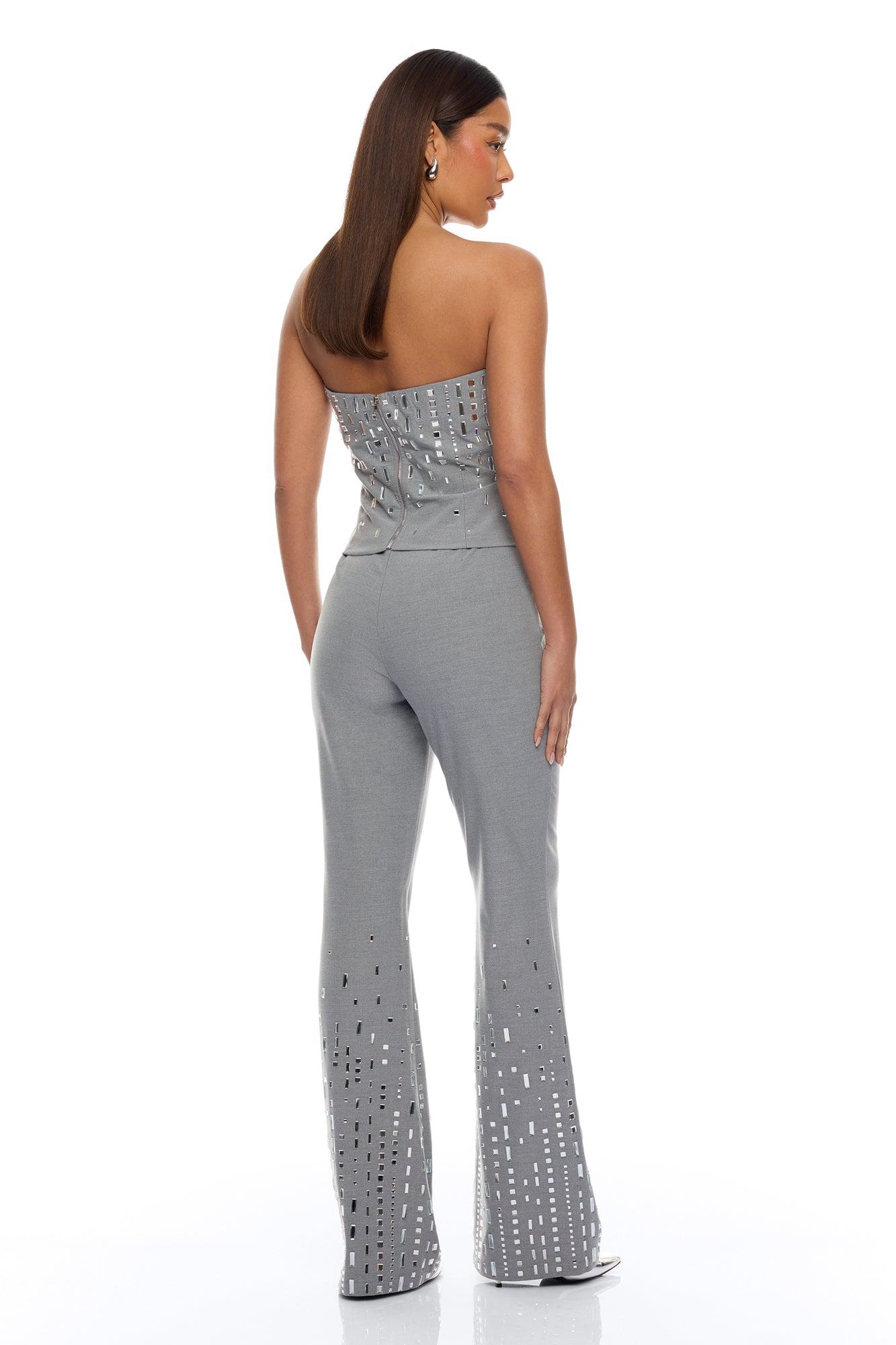 Standout Moment Rhinestone Pant Set - Grey Female Product Image