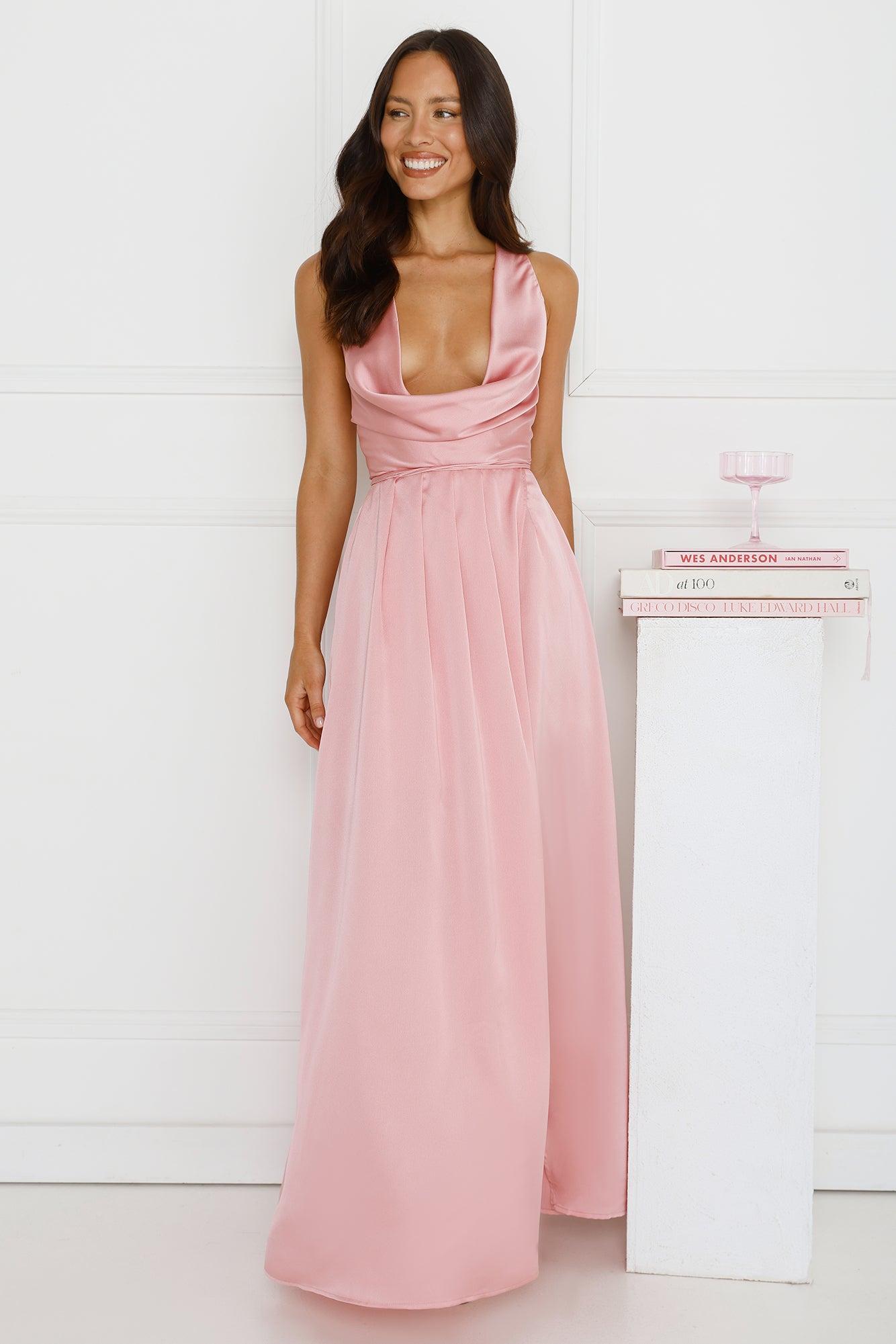 Lush Whispers Satin Maxi Dress Pink Product Image