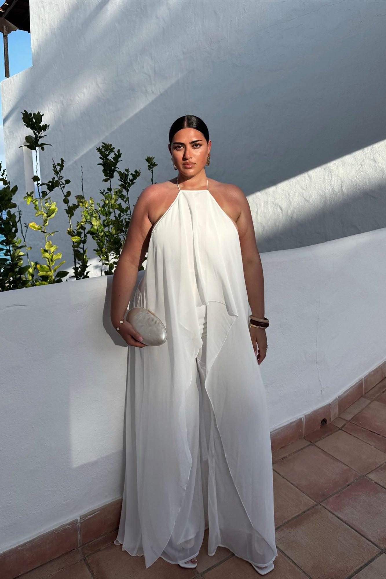 Bella Flowy Chiffon Jumpsuit - White Product Image