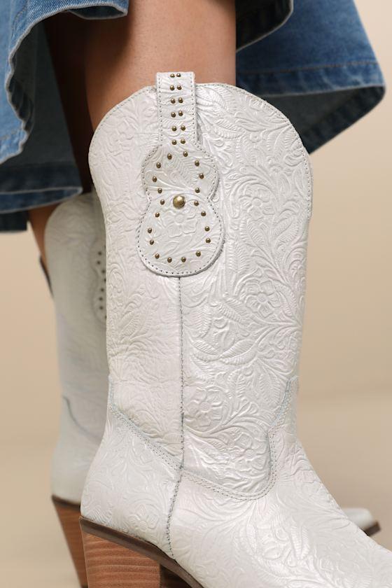 Rhythm 'N' Blues White Leather Embossed Mid-Calf Western Boots Product Image