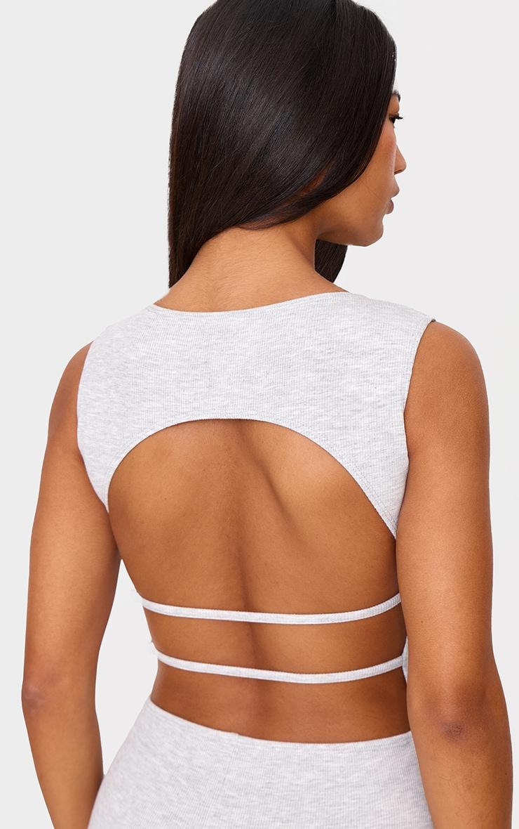 Grey Marl Rib Open Back Straight Leg Jumpsuit Product Image