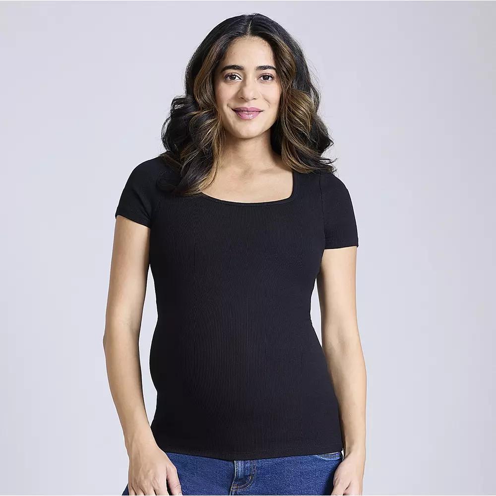 Maternity Motherhood® Squareneck Short Sleeve Top, Women's, Size: XXL-MAT, Black Product Image