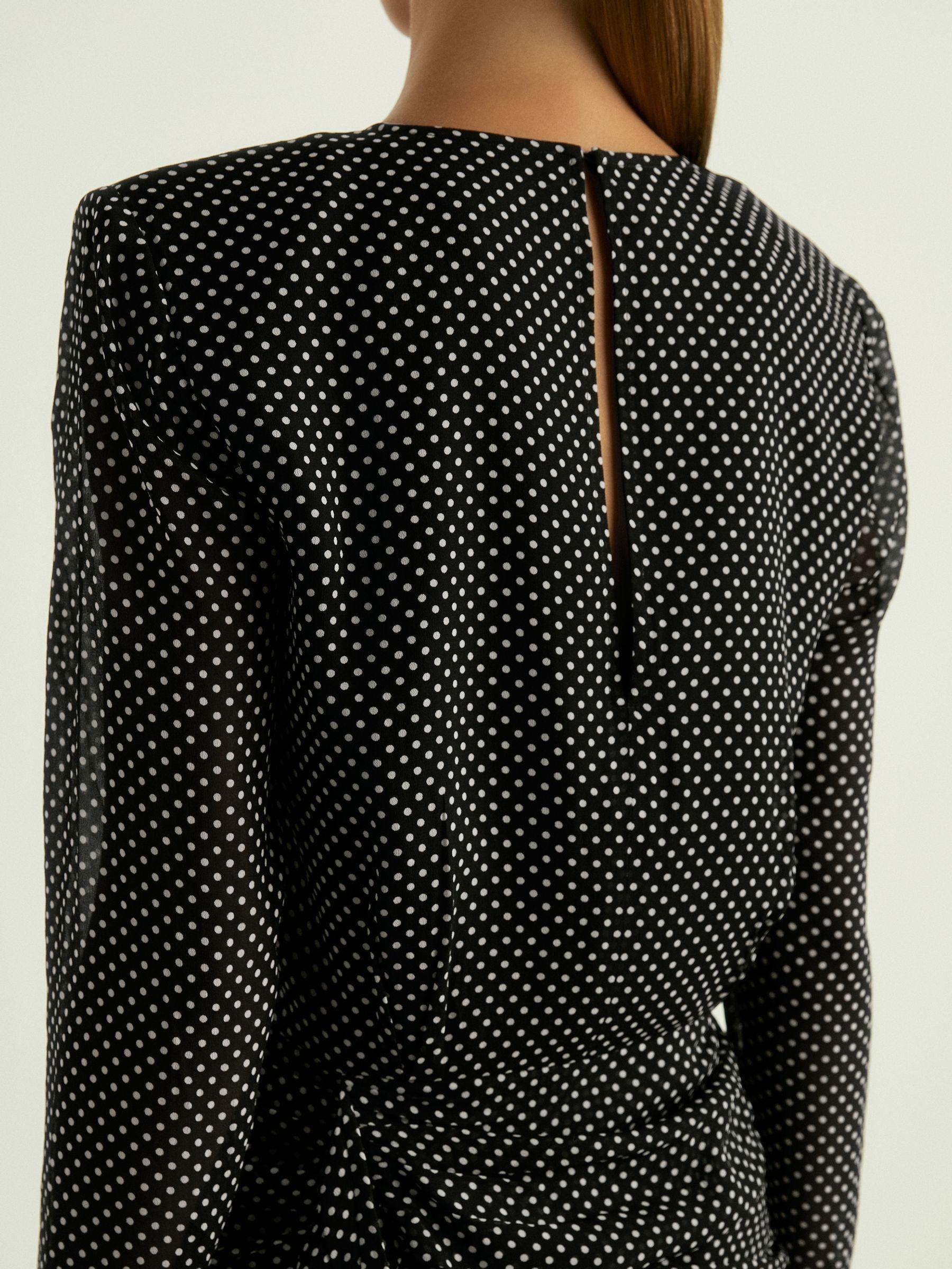 Gathered Polka-Dot Georgette Mini Dress in Black Product Image