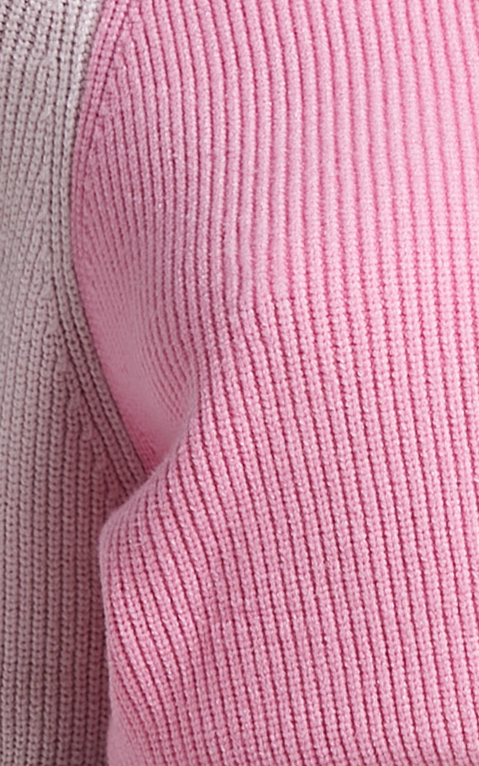 Kensley Jumper - Colour Block Turtleneck Balloon Sleeve Knit Jumper in Pink Product Image