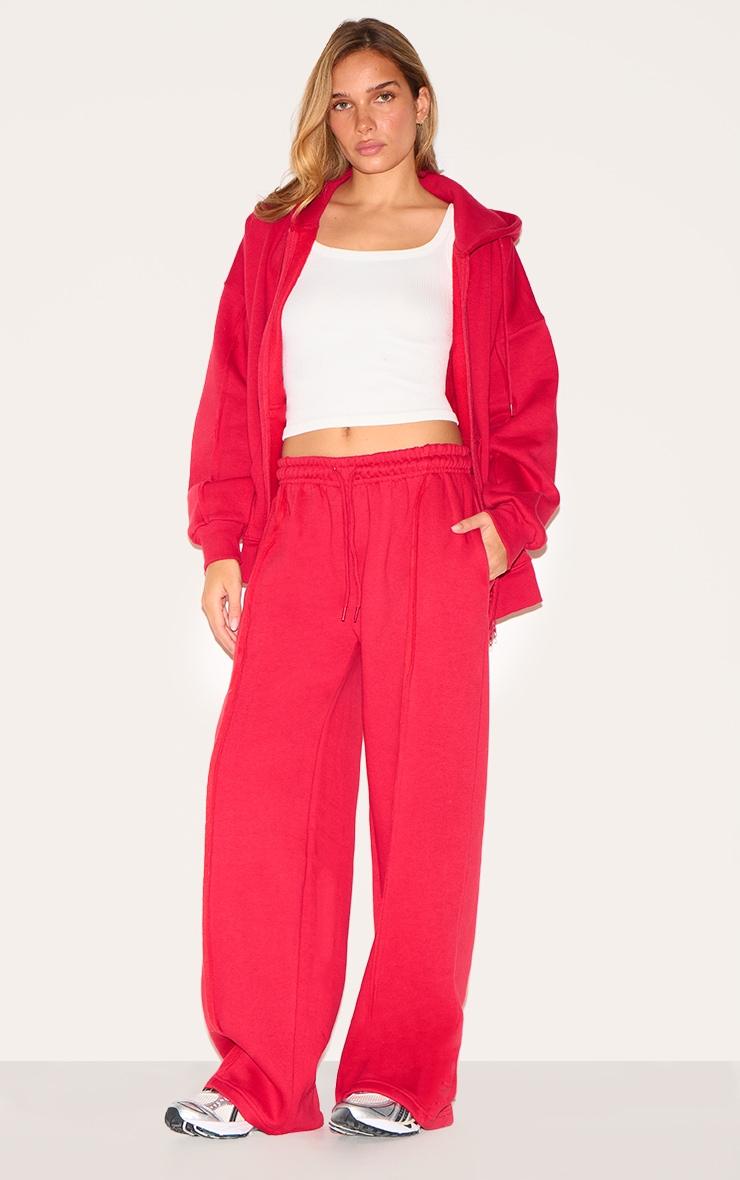 Red Oversized Wide Leg Seam Detail Sweatpants Product Image