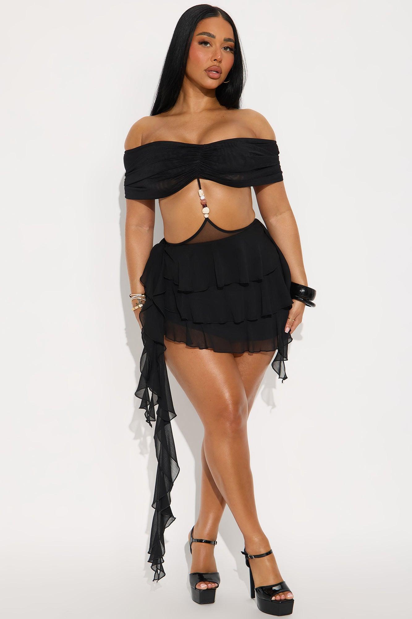 Villa Baddie Mesh Off Shoulder Bodysuit - Black Female Product Image
