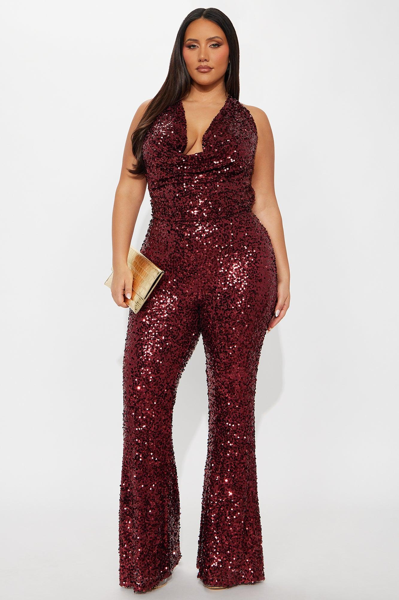 Meet Me On The Dance Floor Sequin Jumpsuit - Wine Female Product Image