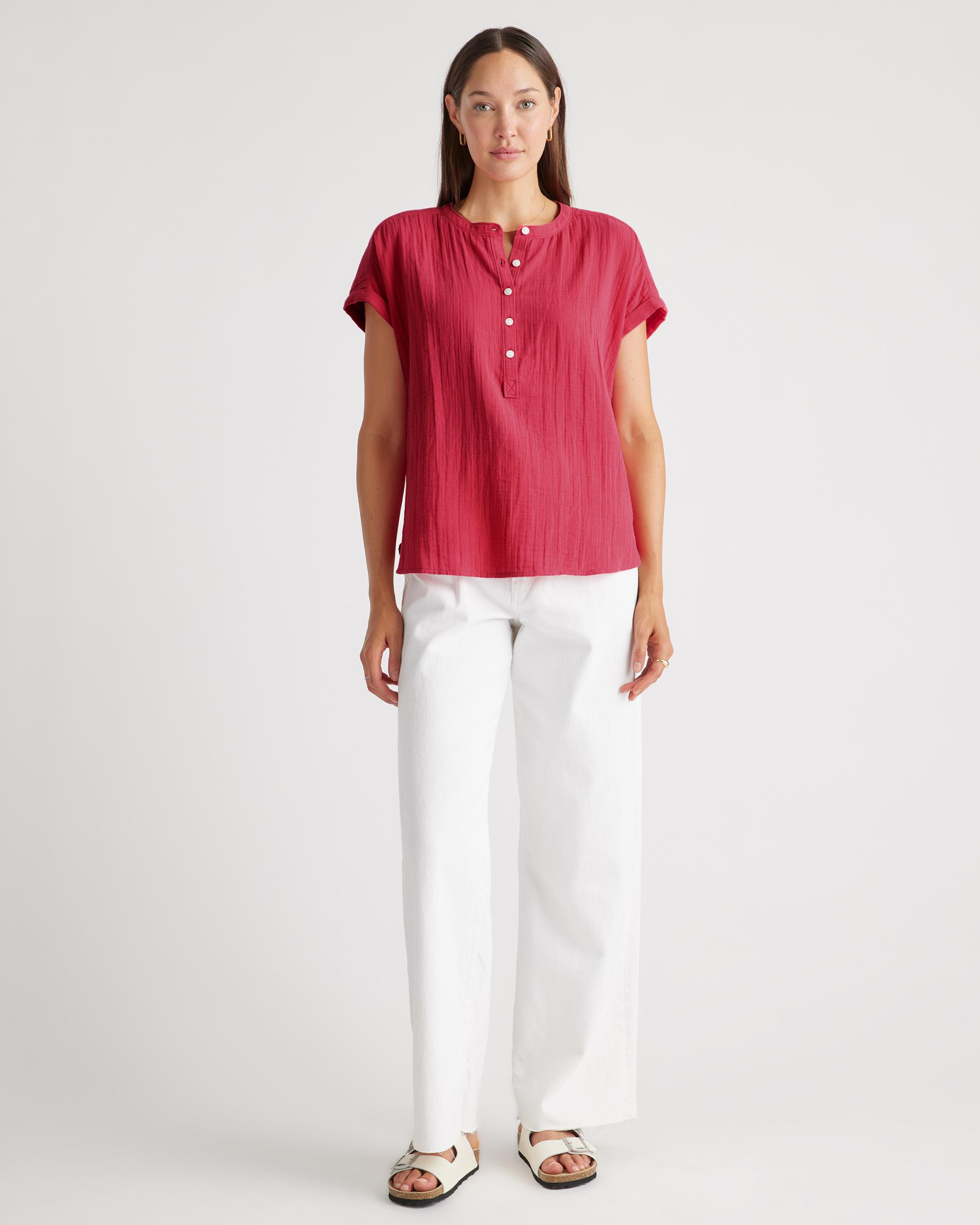 Quince | Women's Gauze Roll Sleeve Shirt Size XS, Organic Cotton Product Image