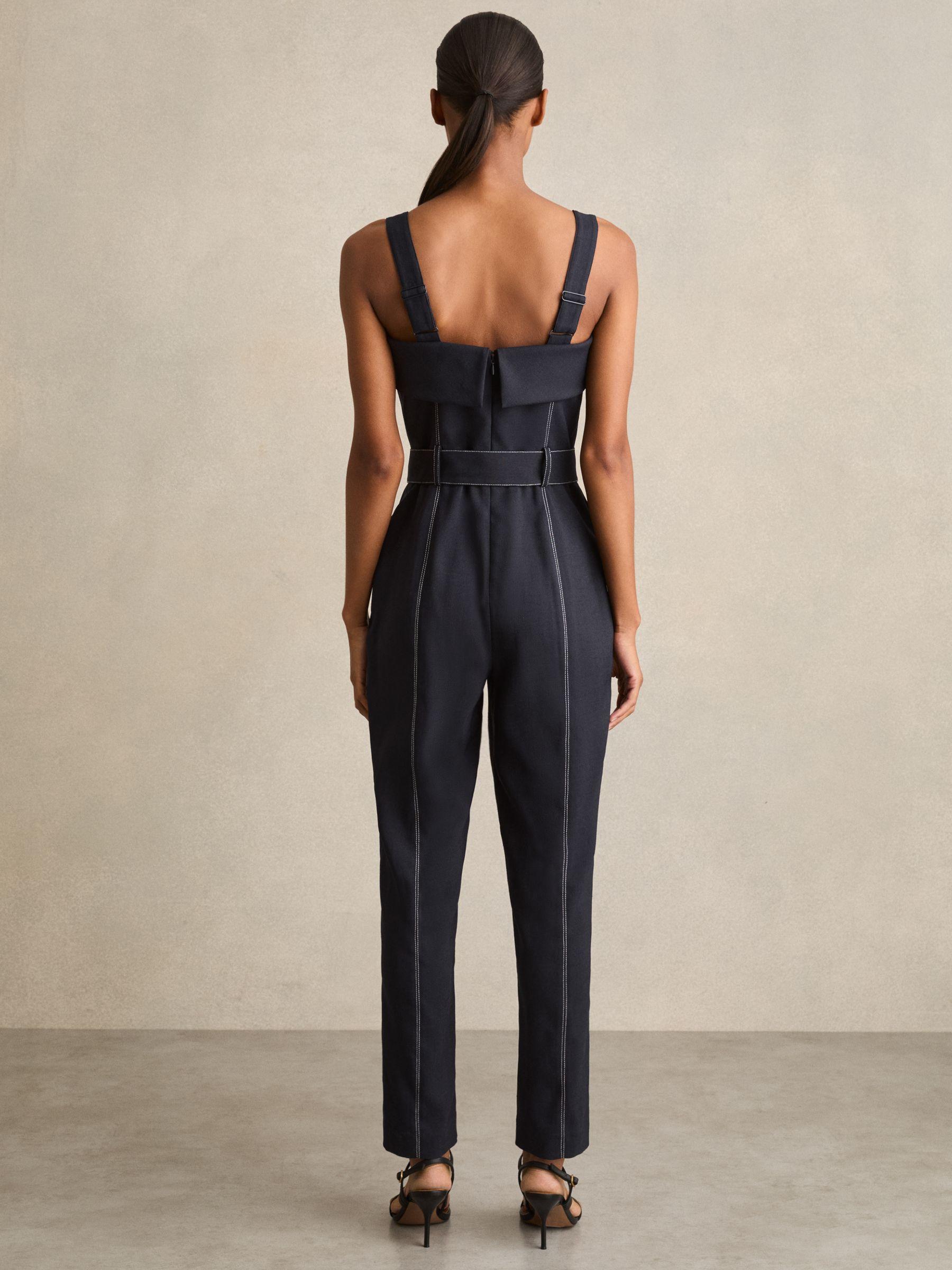 Contrast Stitch Structured Jumpsuit in Navy Product Image
