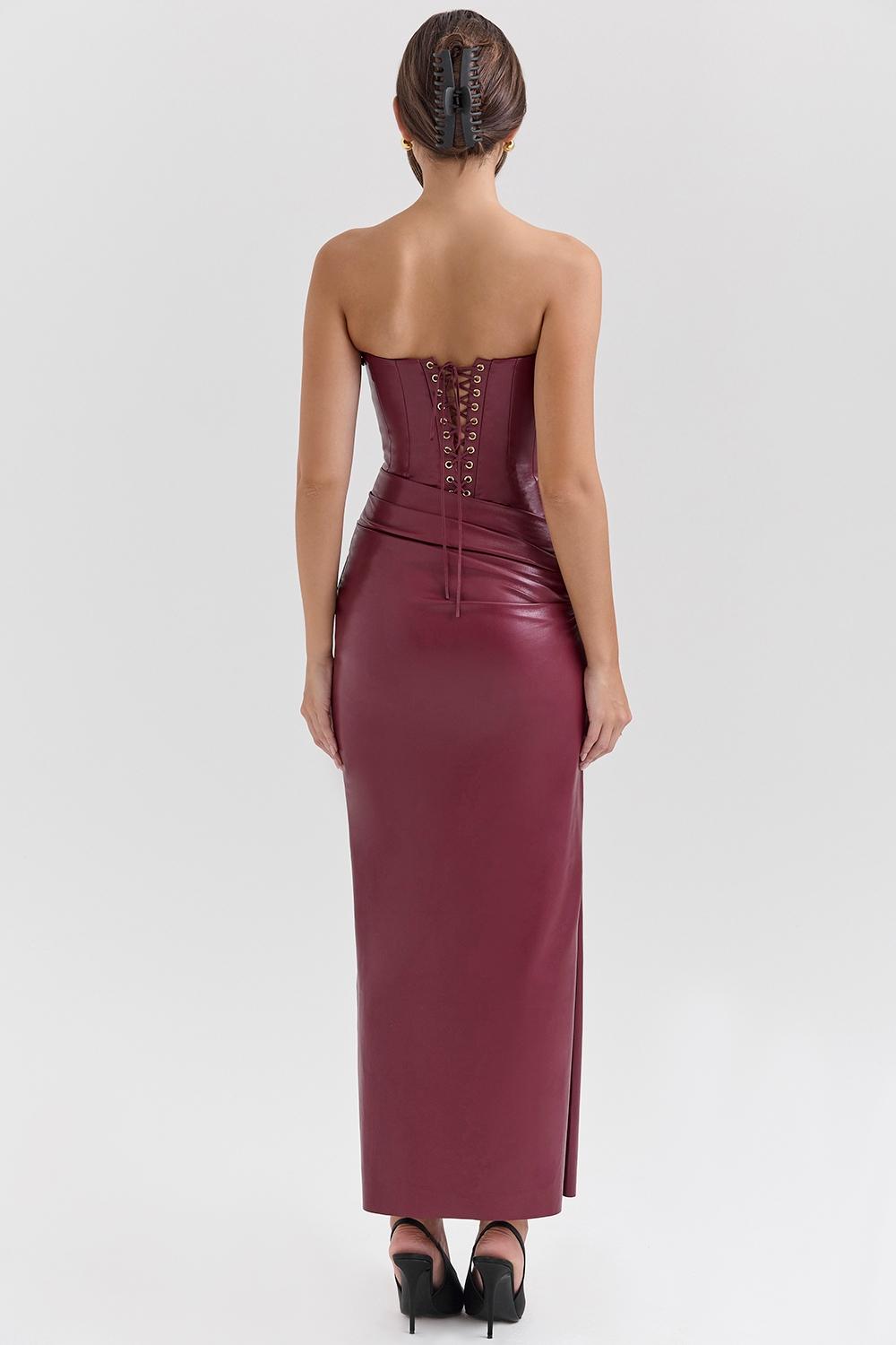 Juliana  cabernet vegan leather midi dress Product Image