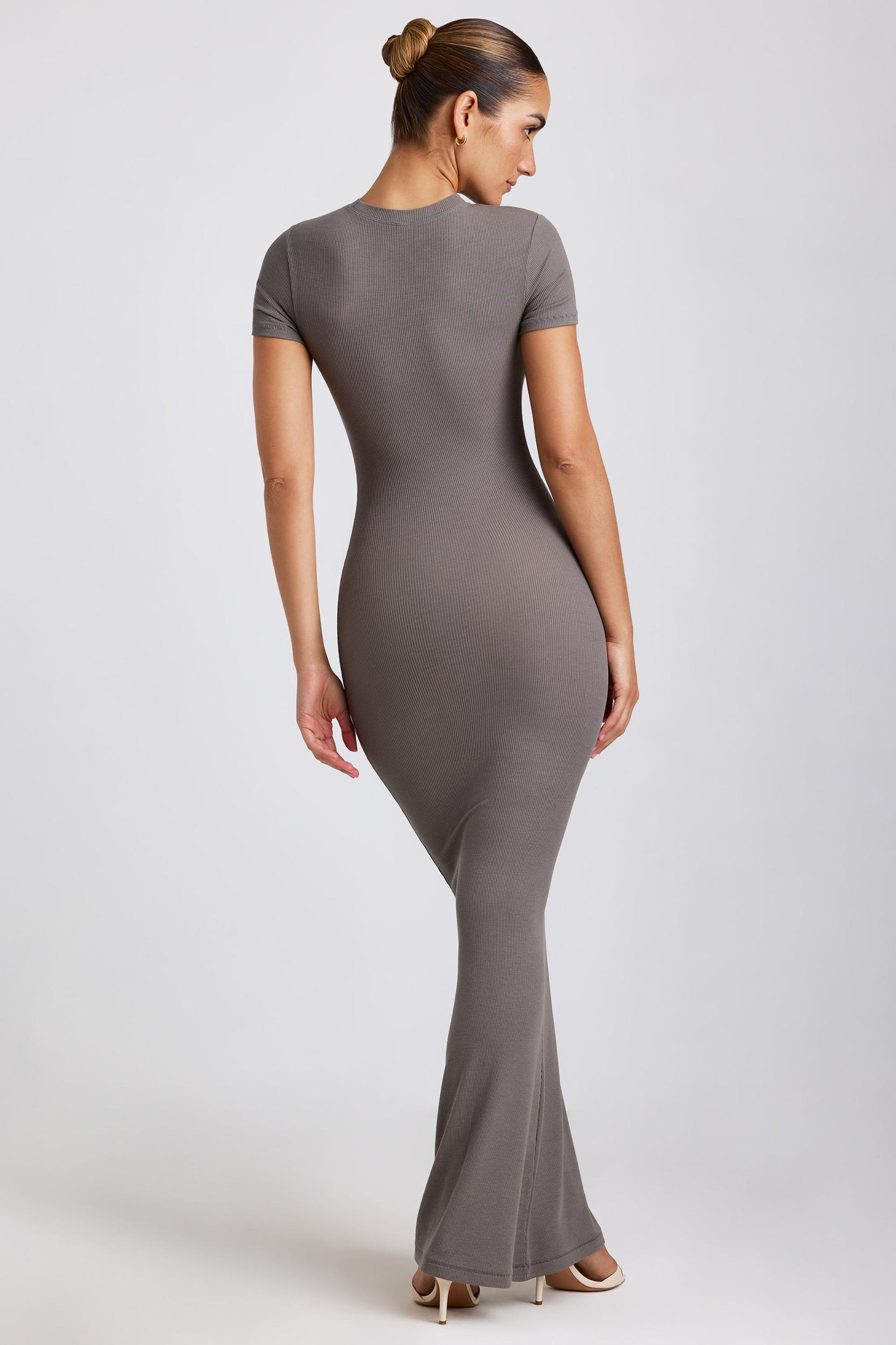 Ribbed Modal Maxi Dress in Grey Product Image