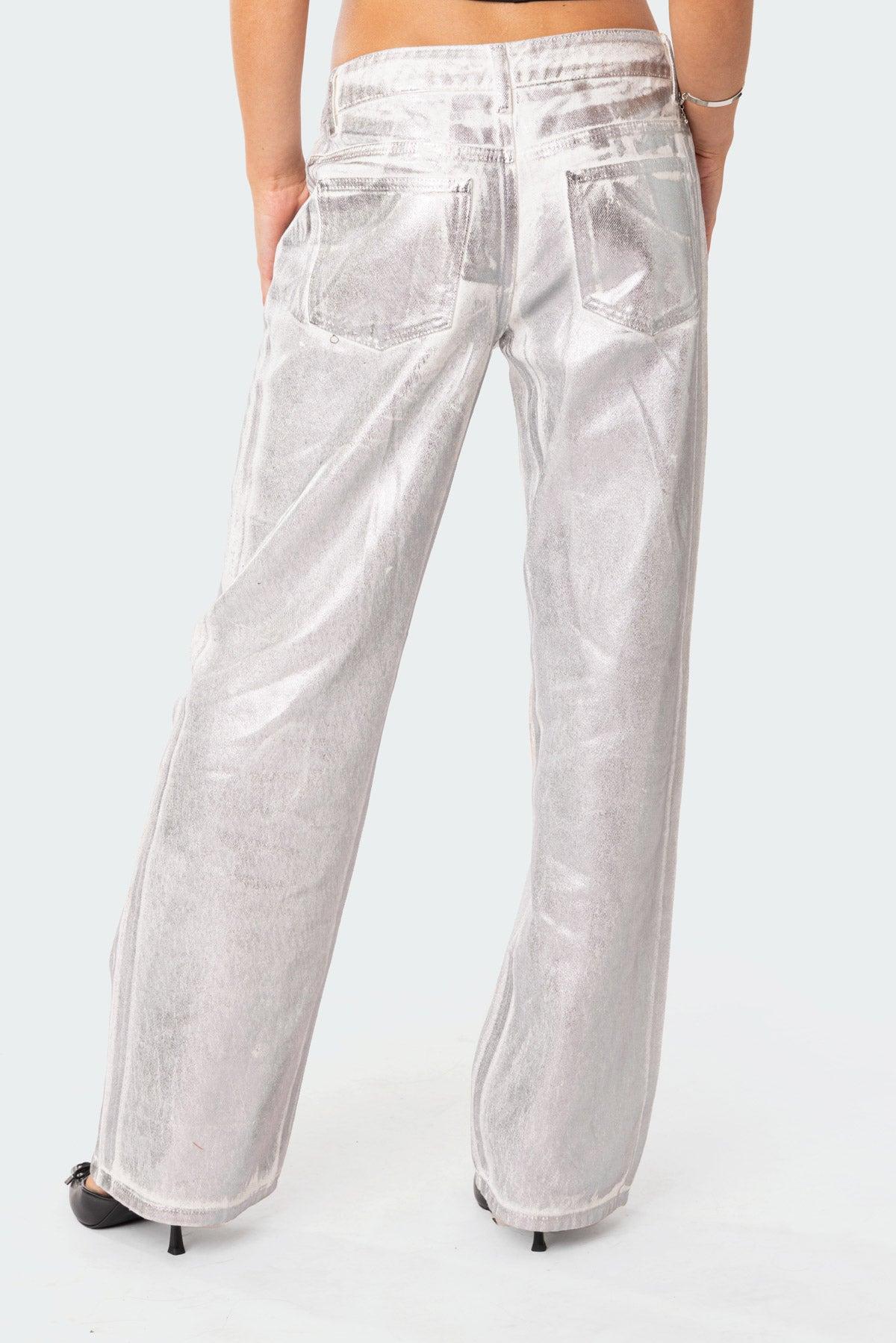 Jolene Metallic Low Rise Wide Leg Jeans Product Image
