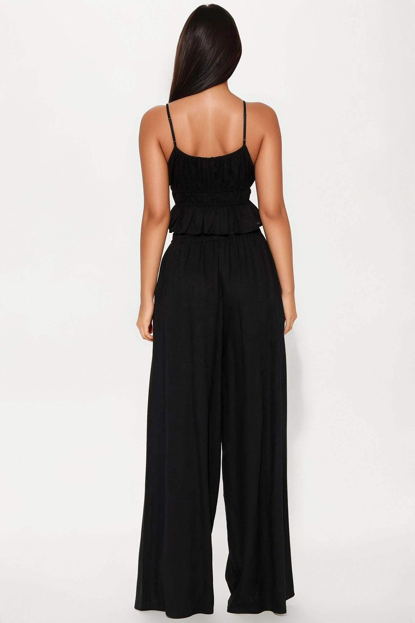 Romance Linen Wide Leg Pant Set - Black Female Product Image