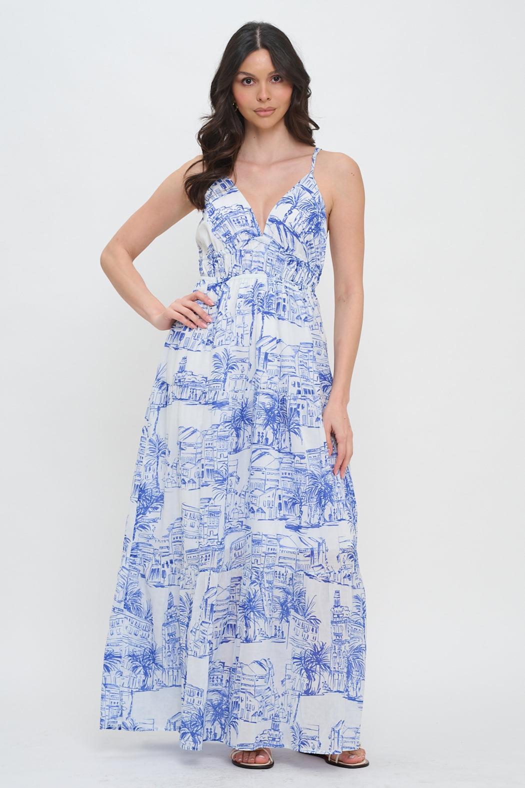 Santorini Coastal Sketch Maxi Dress Product Image