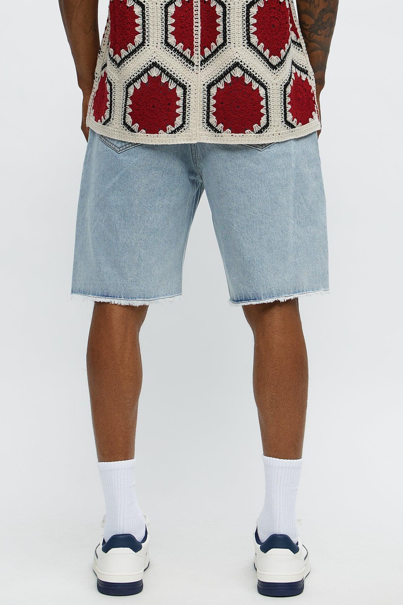 Relaxed Come In Clutch Studded Denim Shorts - Light Blue Wash Product Image
