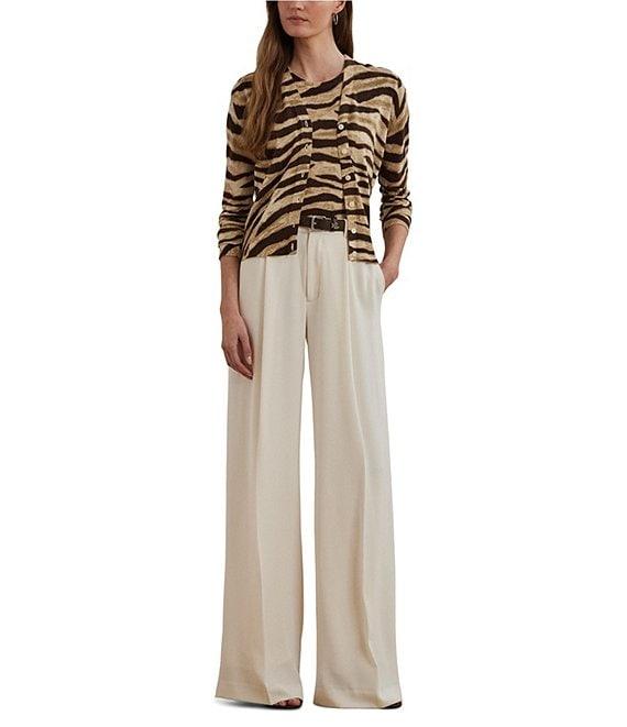 Lauren Ralph Lauren Linen-Cotton Zebra Print Ribbed Crew Neck Short Sleeve Sweater Product Image