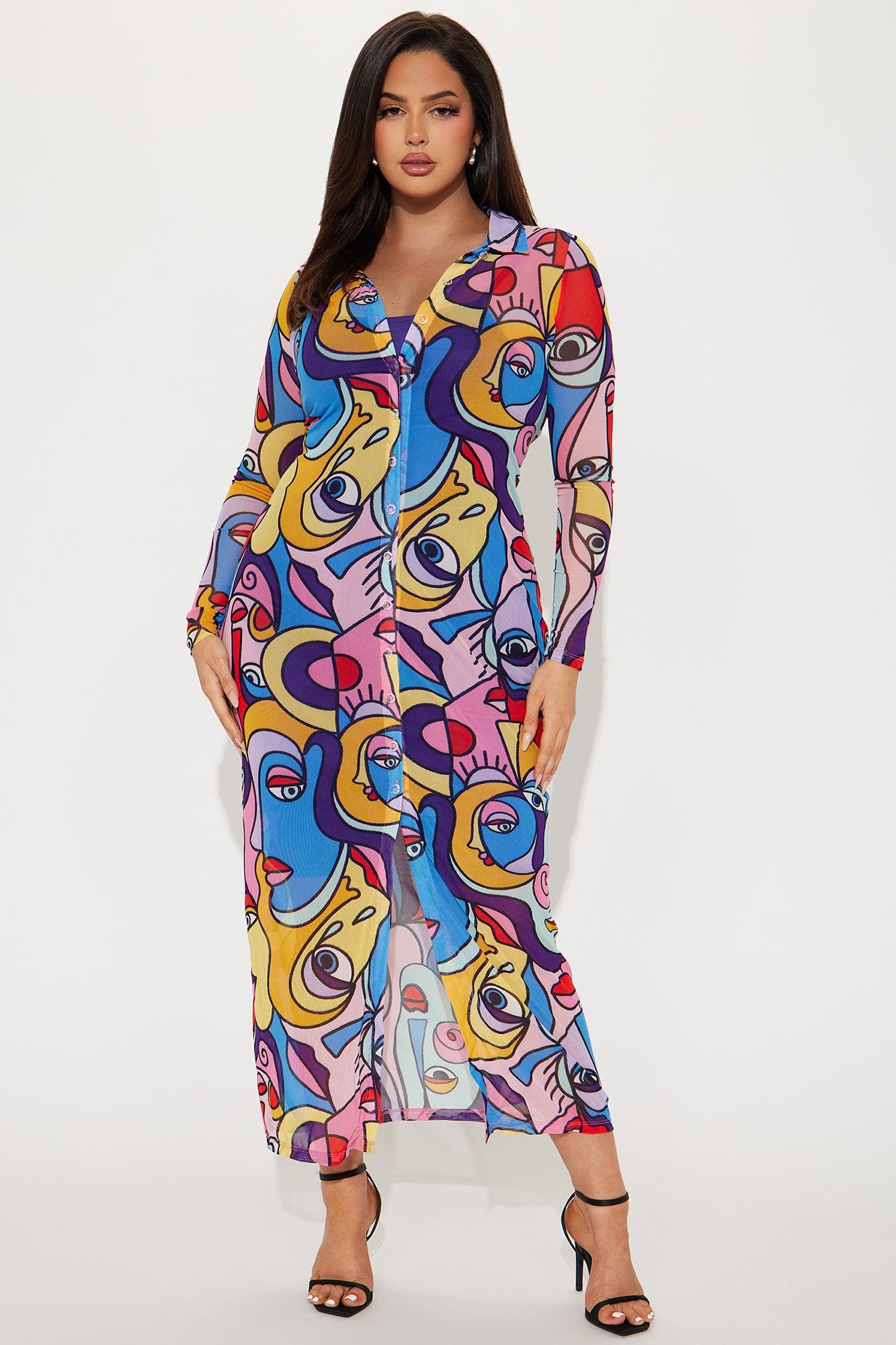 Alia Portrait Mesh Maxi Dress - Multi Color Product Image