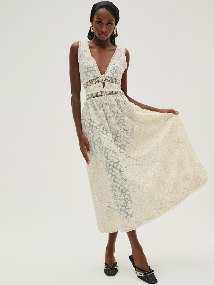 Snowflake Daisy Midi Dress — Ivory Product Image