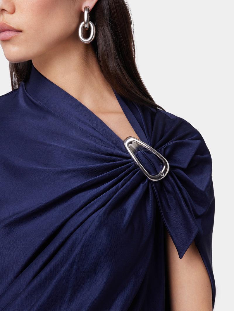 NAVY ASYMMETRICAL LONG DRESS IN JERSEY Product Image