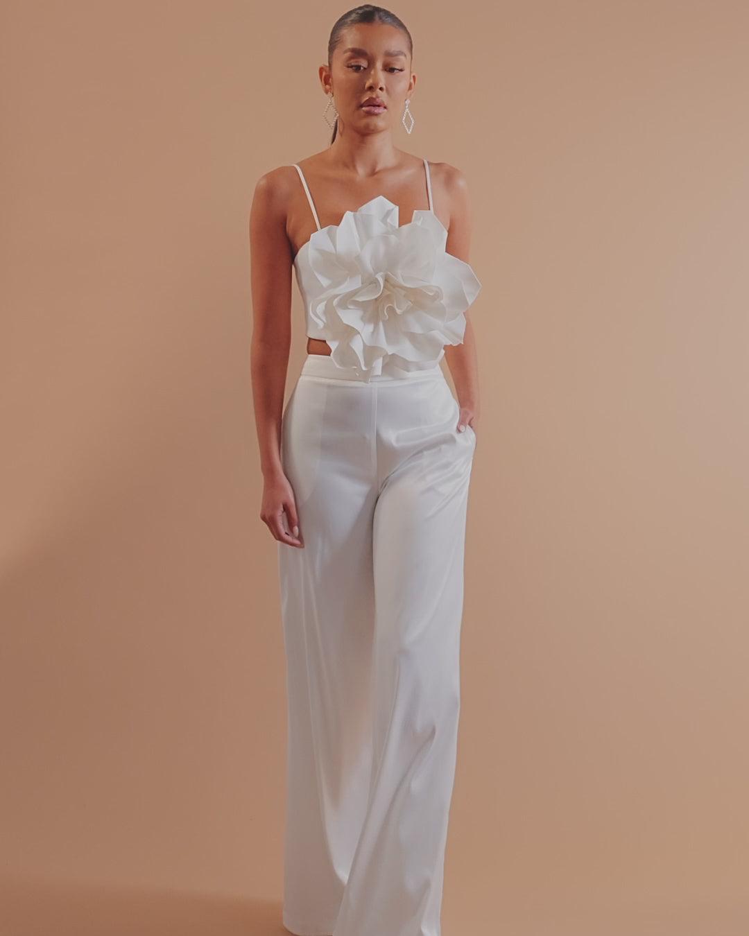 Rosalia Flower Pant Set - White Product Image