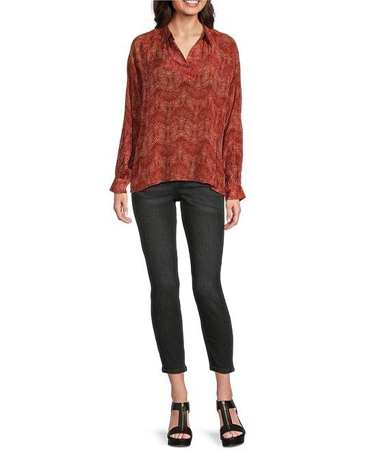 APNY Woven Printed Spread Collar Long Sleeve Blouse Product Image