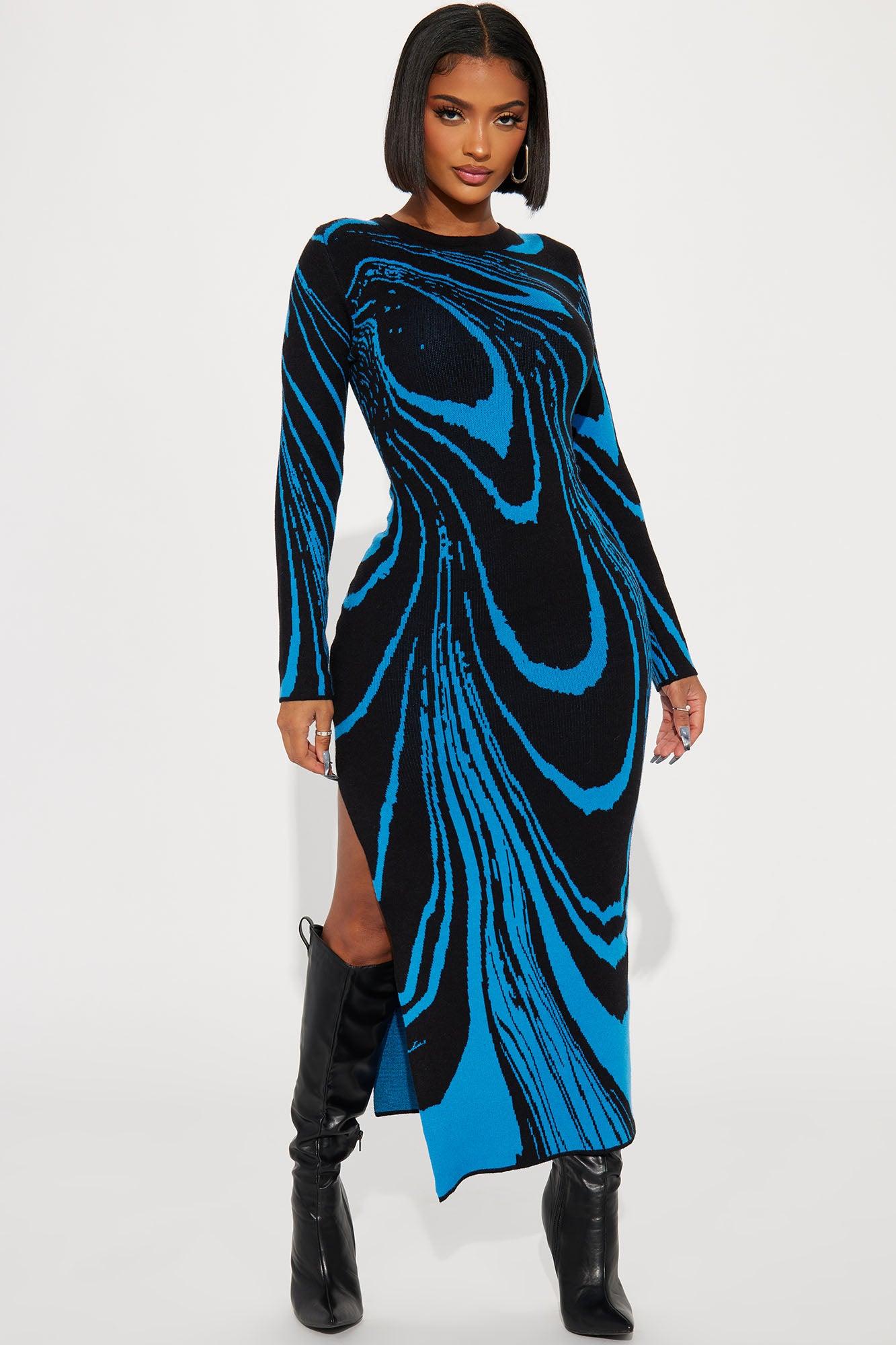 Amara Abstract Sweater Maxi Dress - Blue/combo Female Product Image
