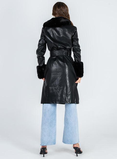 Brooklyn Faux Leather Long Coat Black Product Image