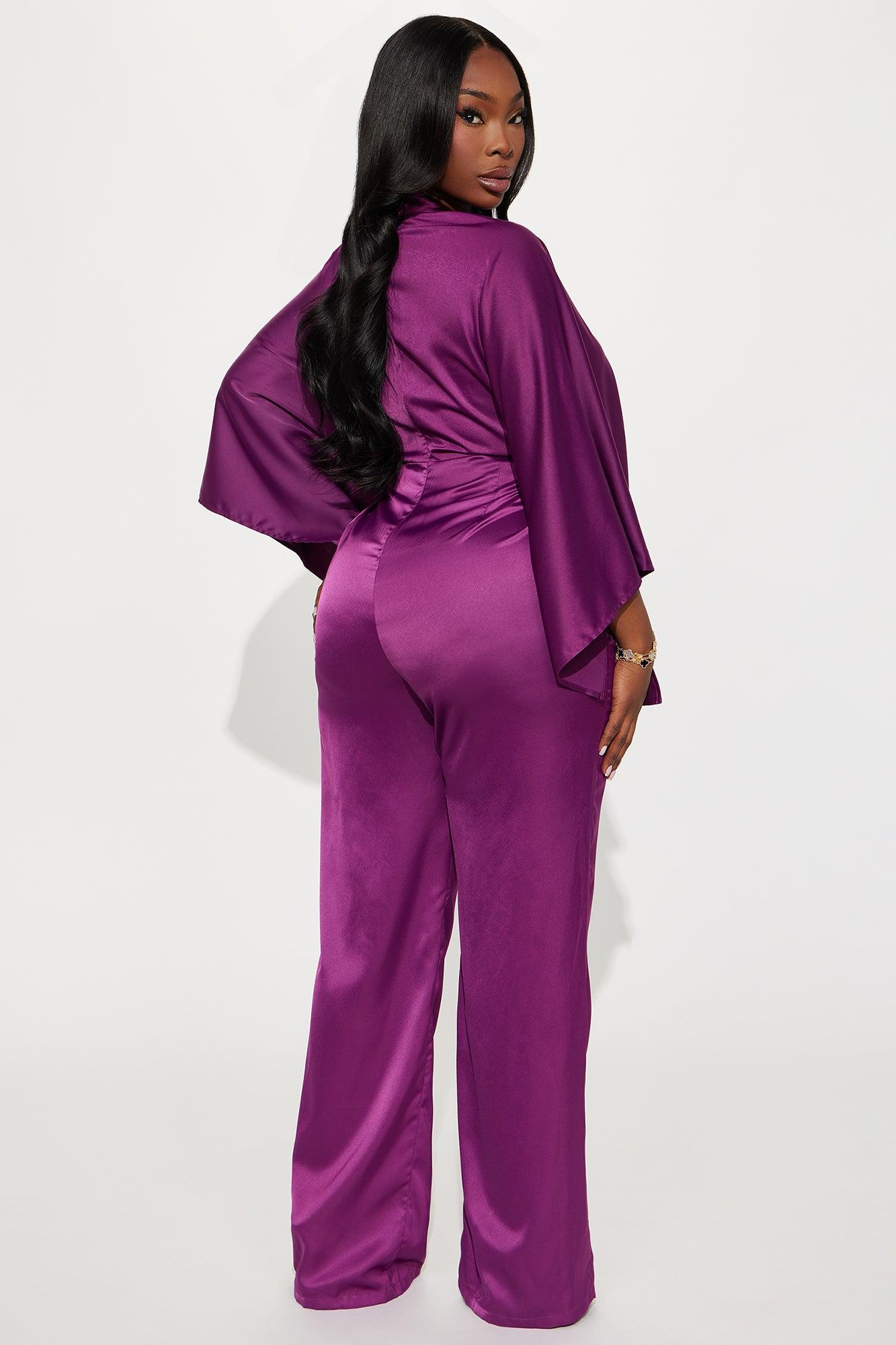 Daphne Satin Wide Leg Jumpsuit - Plum Female Product Image