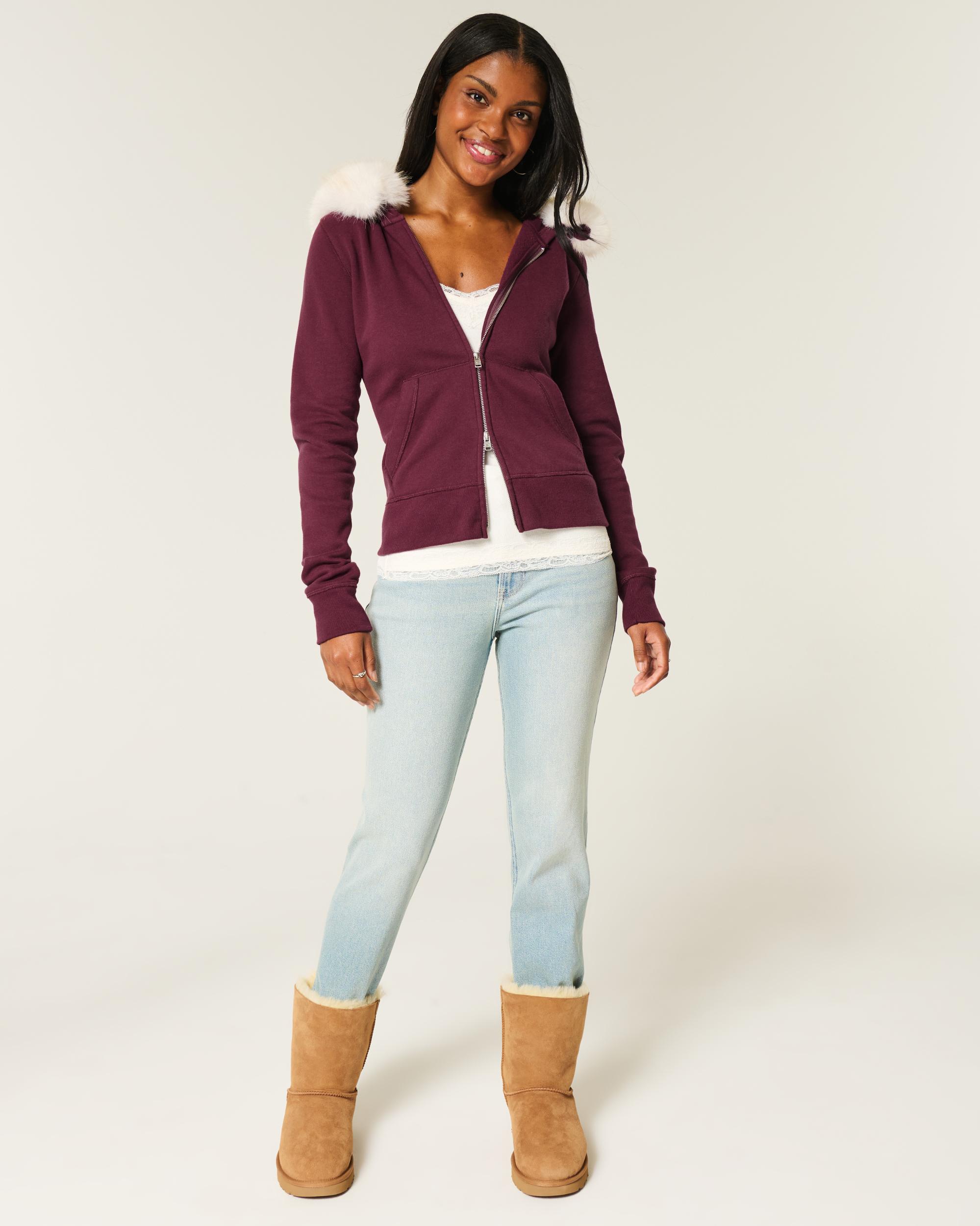 Faux Fur Trim Zip-Up Hoodie Product Image